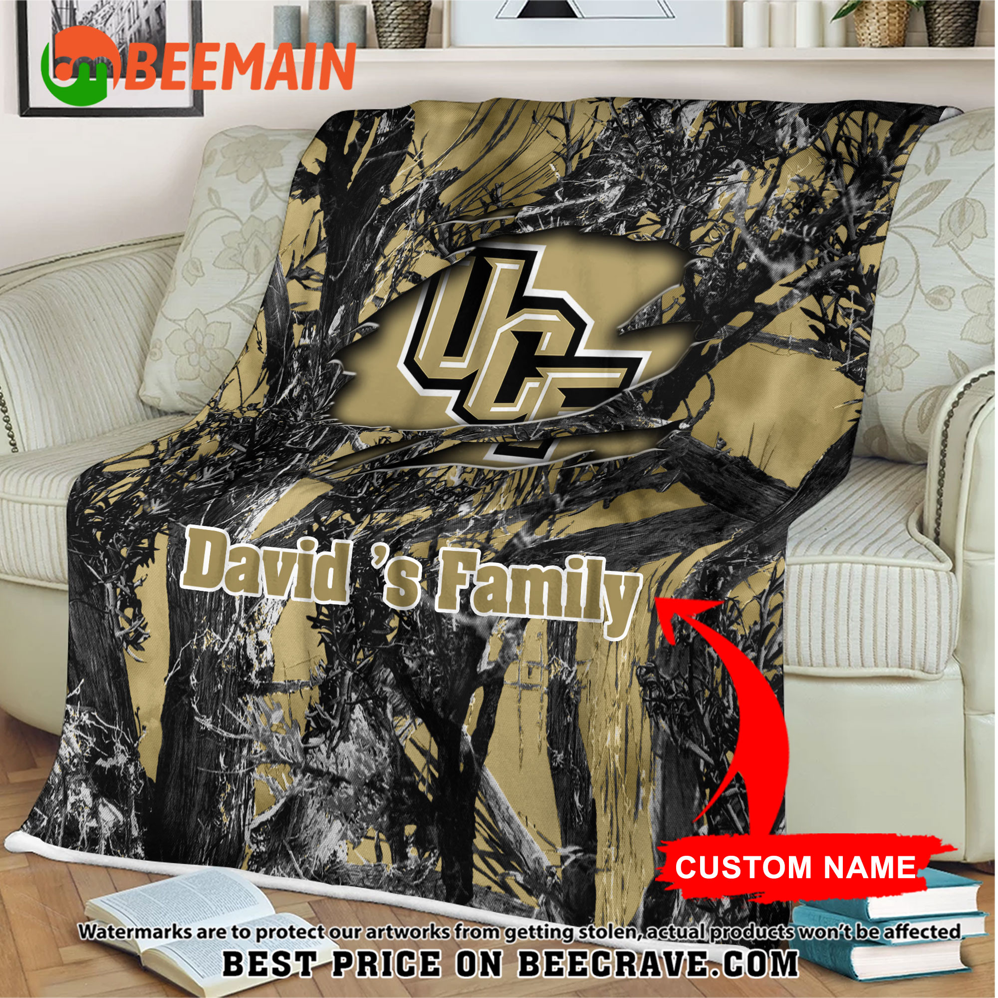 NCAA UCF Knights - Football Camo Blanket - Custom Name