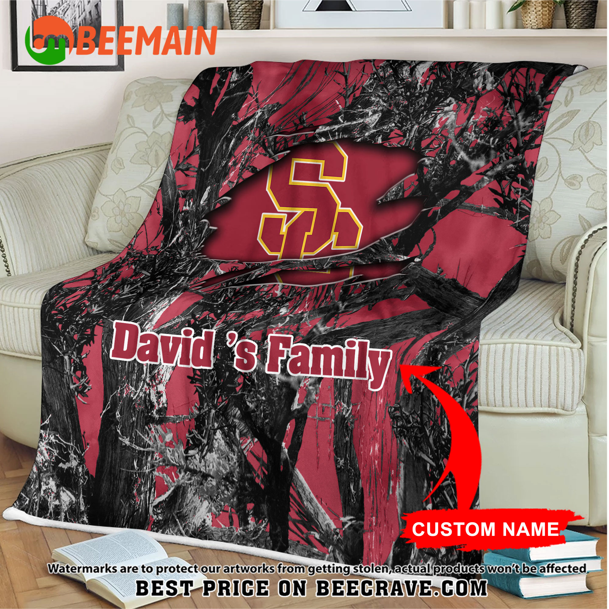 ZNCAA USC Trojans - Football Camo Blanket - Custom Name