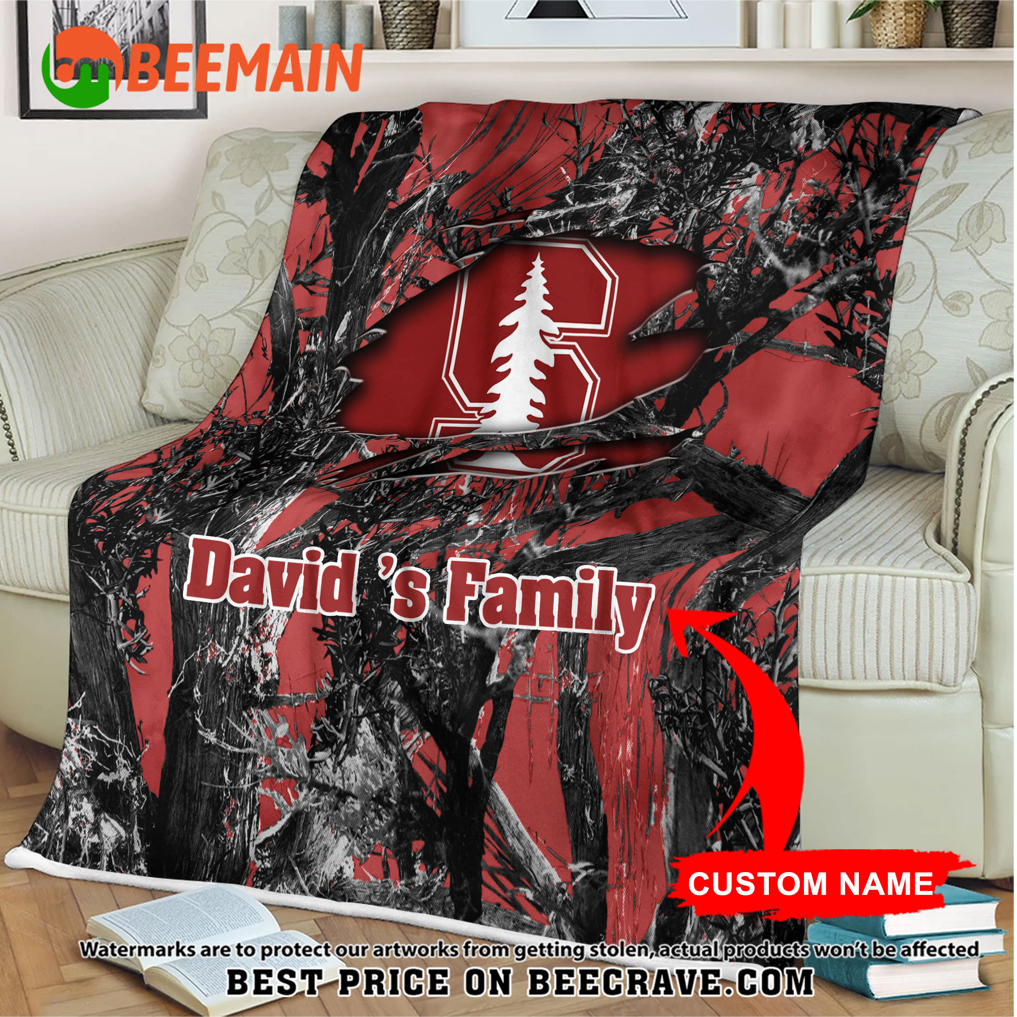 ZNCAA Stanford Cardinal - Football Camo Blanket - Custom Name