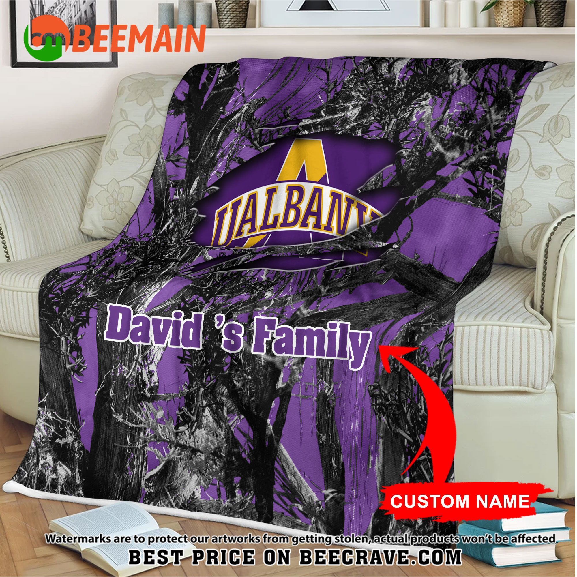 ZNCAA Albany Great Danes - Football Camo Blanket - Custom Name