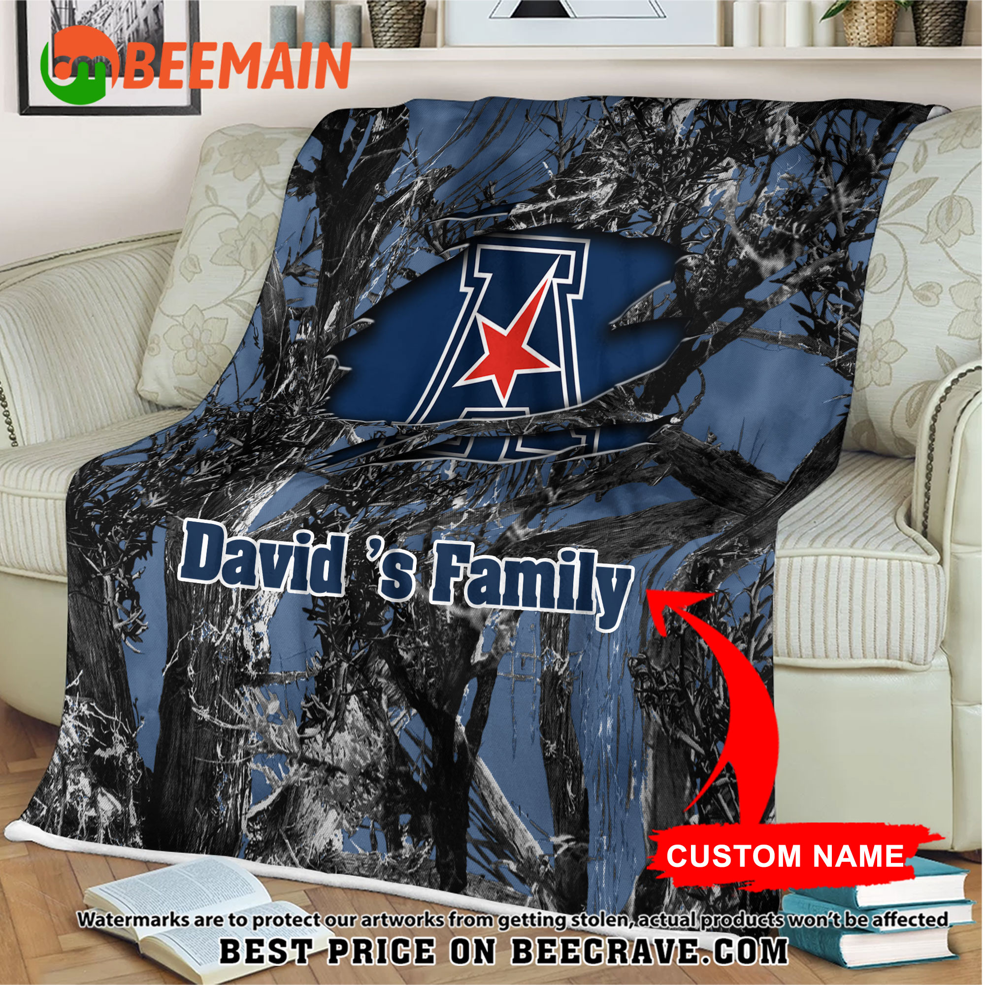 ZNCAA American Athletic Conference - Football Camo Blanket - Custom Name
