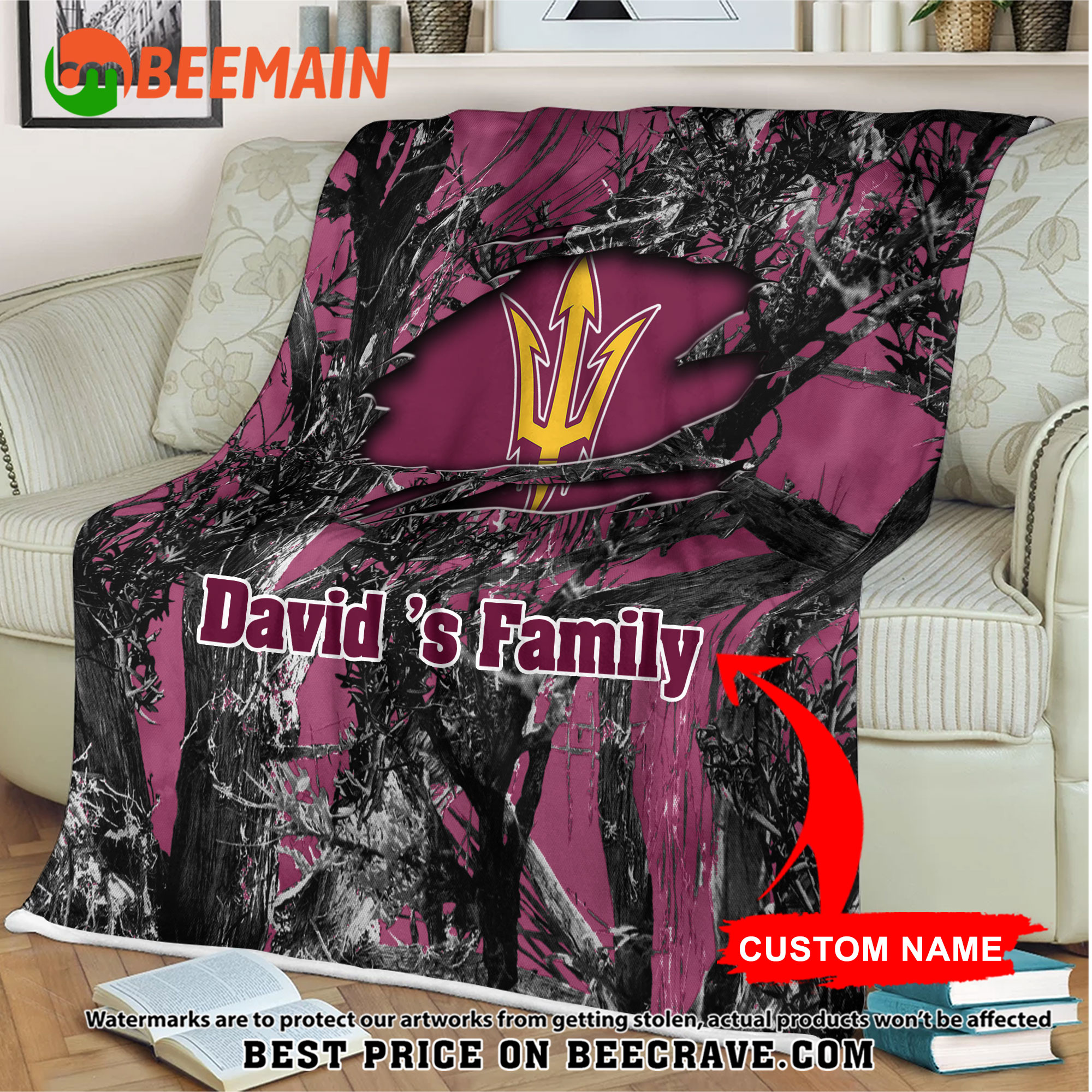 ZNCAA Arizona State Sun Devils - Football Camo Blanket - Custom Name