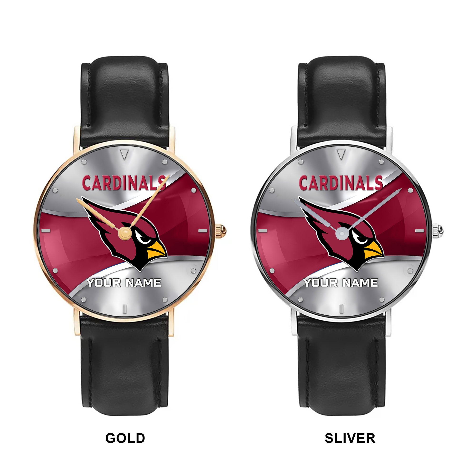 NFL Arizona Cardinals - Football Black Stitched Leather Watch - Custom Name