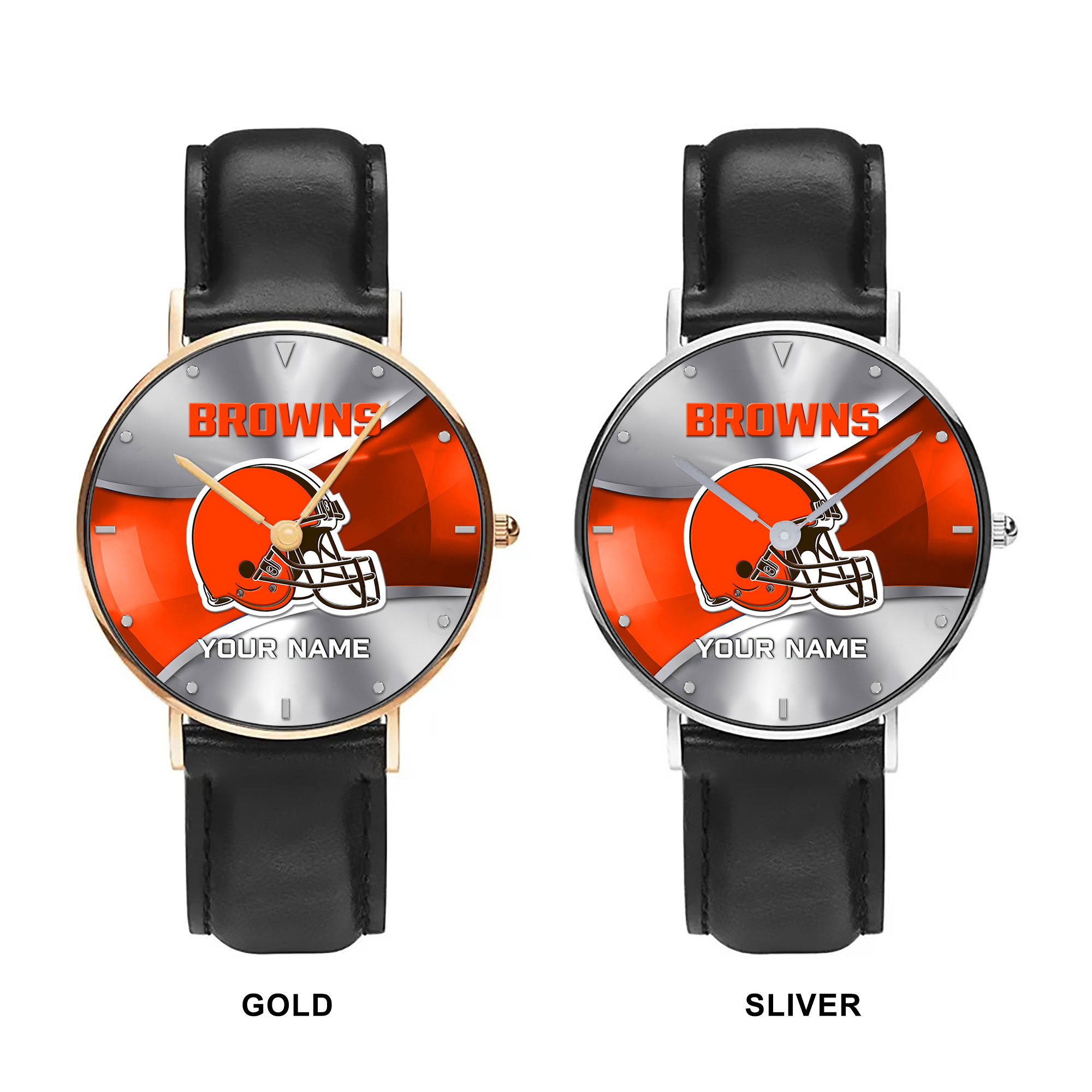 NFL Cleveland Browns - Football Black Stitched Leather Watch - Custom Name