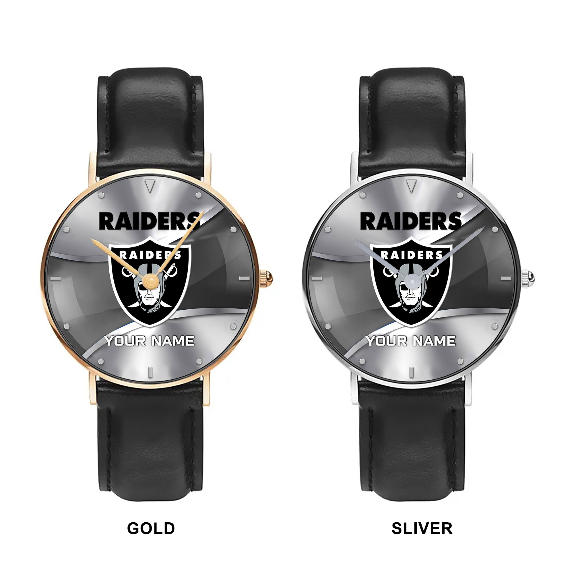 NFL Las Vegas Raiders - Football Black Stitched Leather Watch - Custom Name
