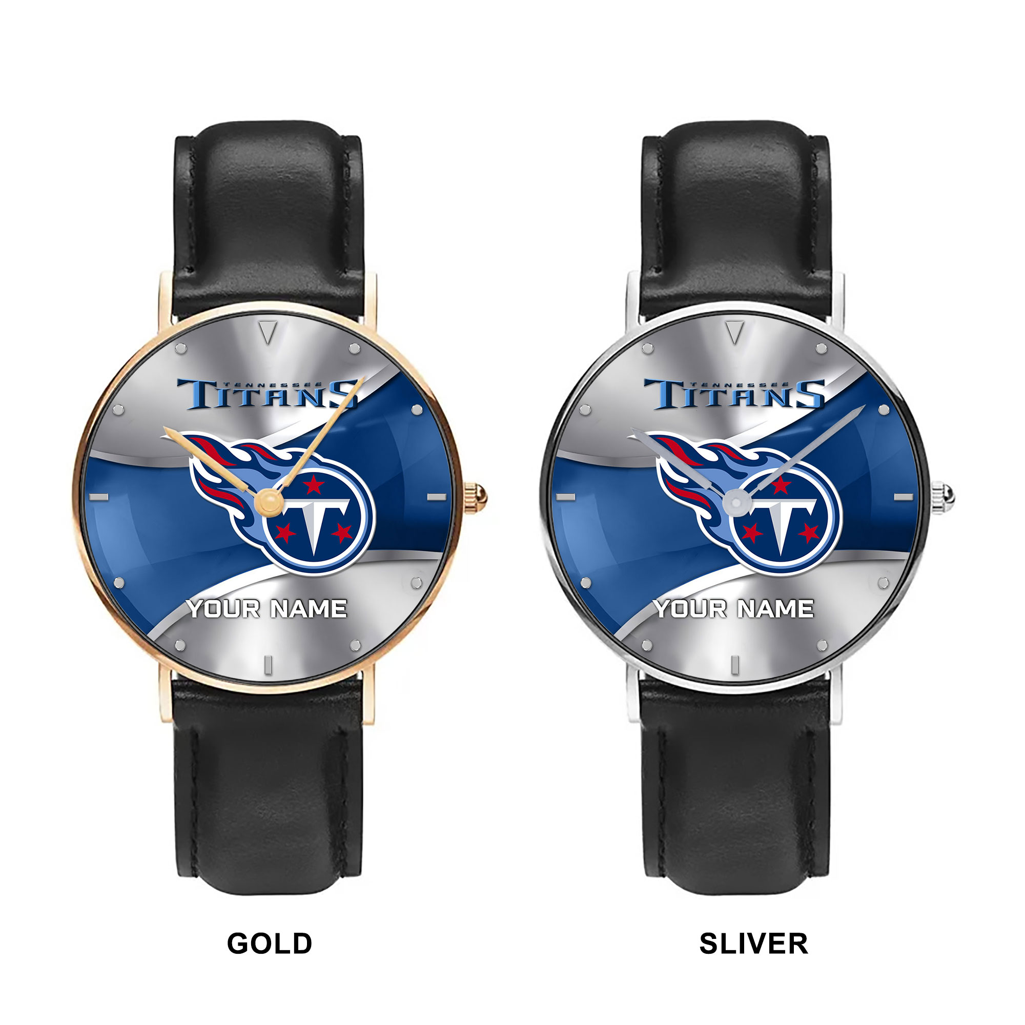 NFL Tennessee Titans - Football Black Stitched Leather Watch - Custom Name
