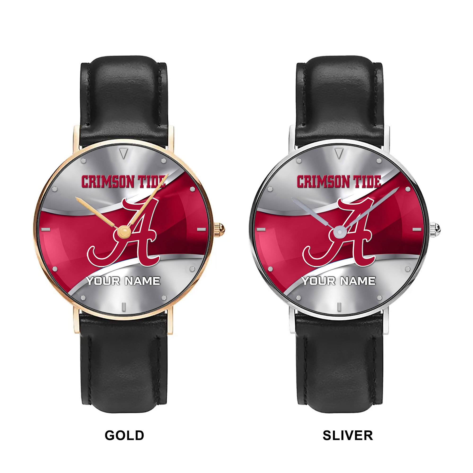 ZNCAA Alabama Crimson Tide - Football Black Stitched Leather Watch - Custom Name
