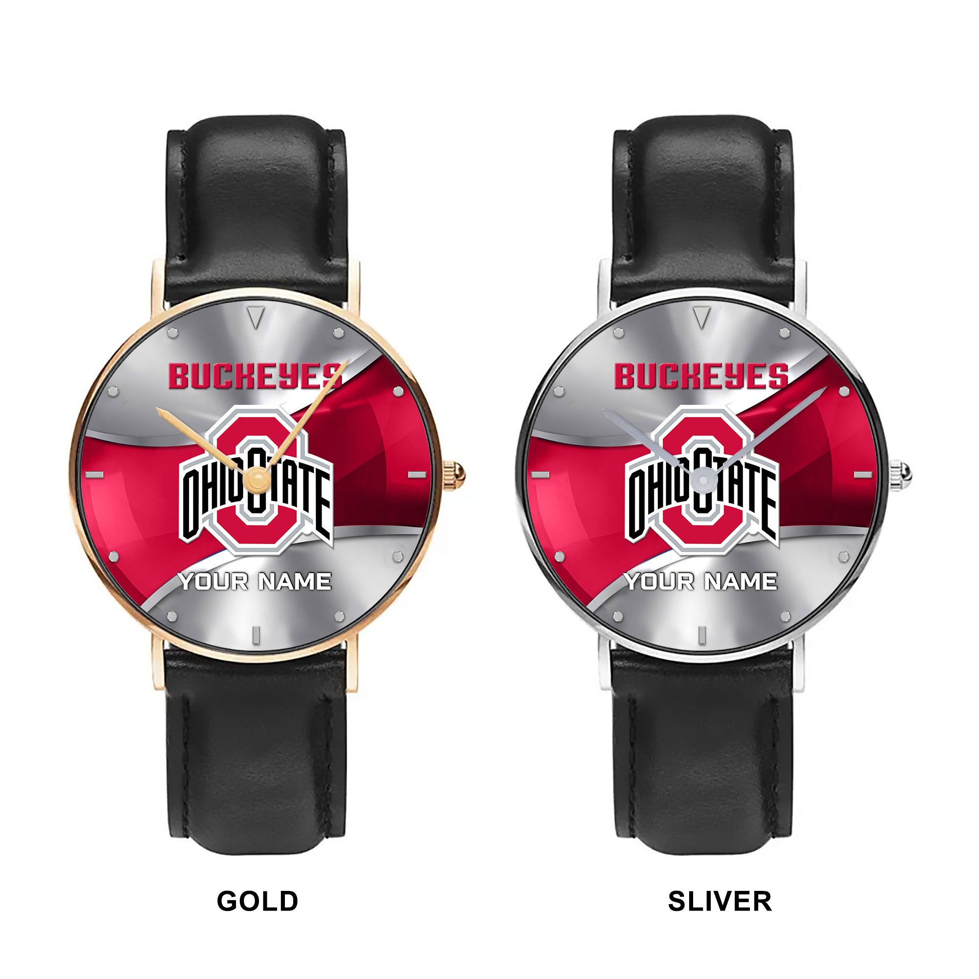 ZNCAA Ohio State Buckeyes - Football Black Stitched Leather Watch - Custom Name