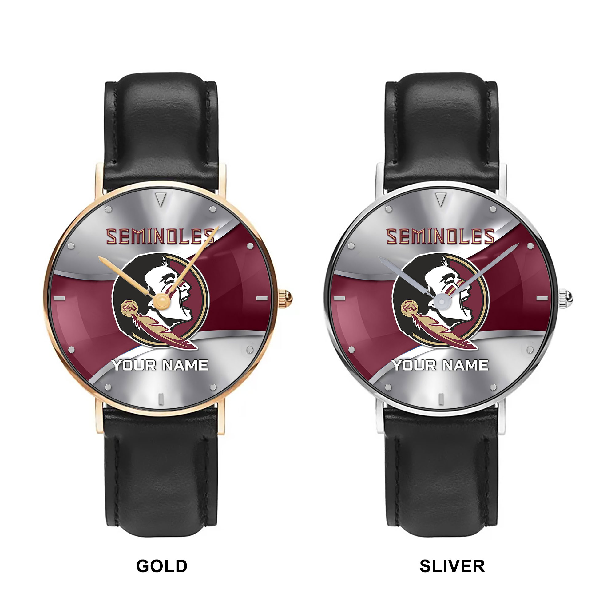 ZNCAA Florida State Seminoles - Football Black Stitched Leather Watch - Custom Name