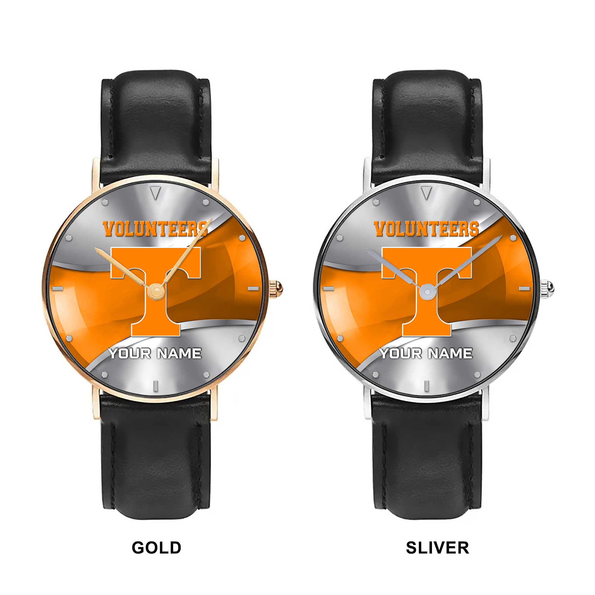 ZNCAA Tennessee Volunteers - Football Black Stitched Leather Watch - Custom Name