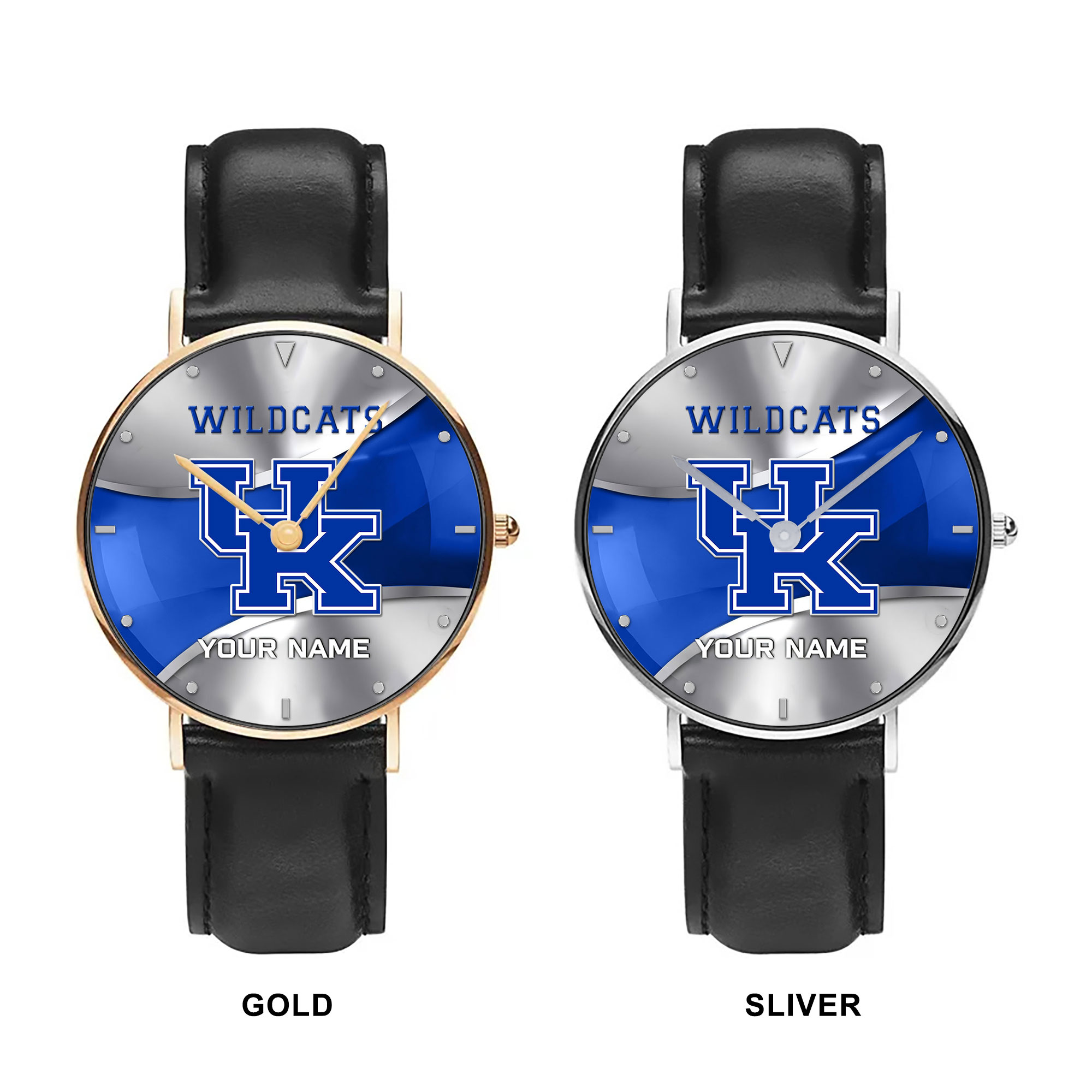 ZNCAA Kentucky Wildcats - Football Black Stitched Leather Watch - Custom Name