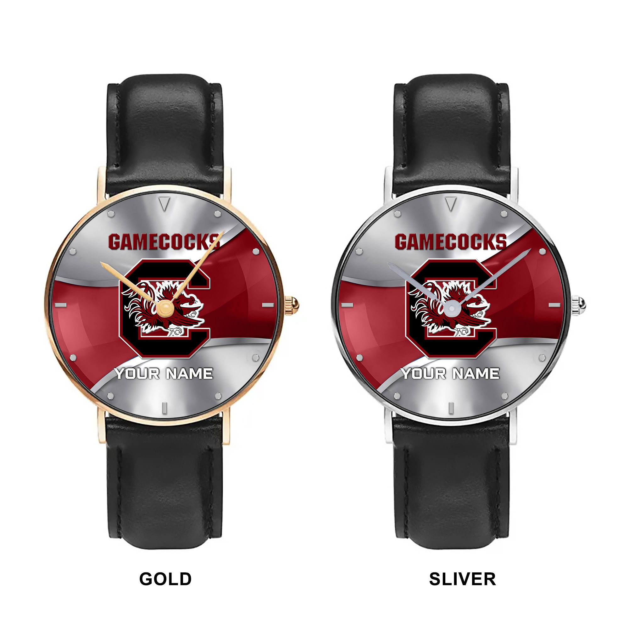 ZNCAA South Carolina Gamecocks - Football Black Stitched Leather Watch - Custom Name