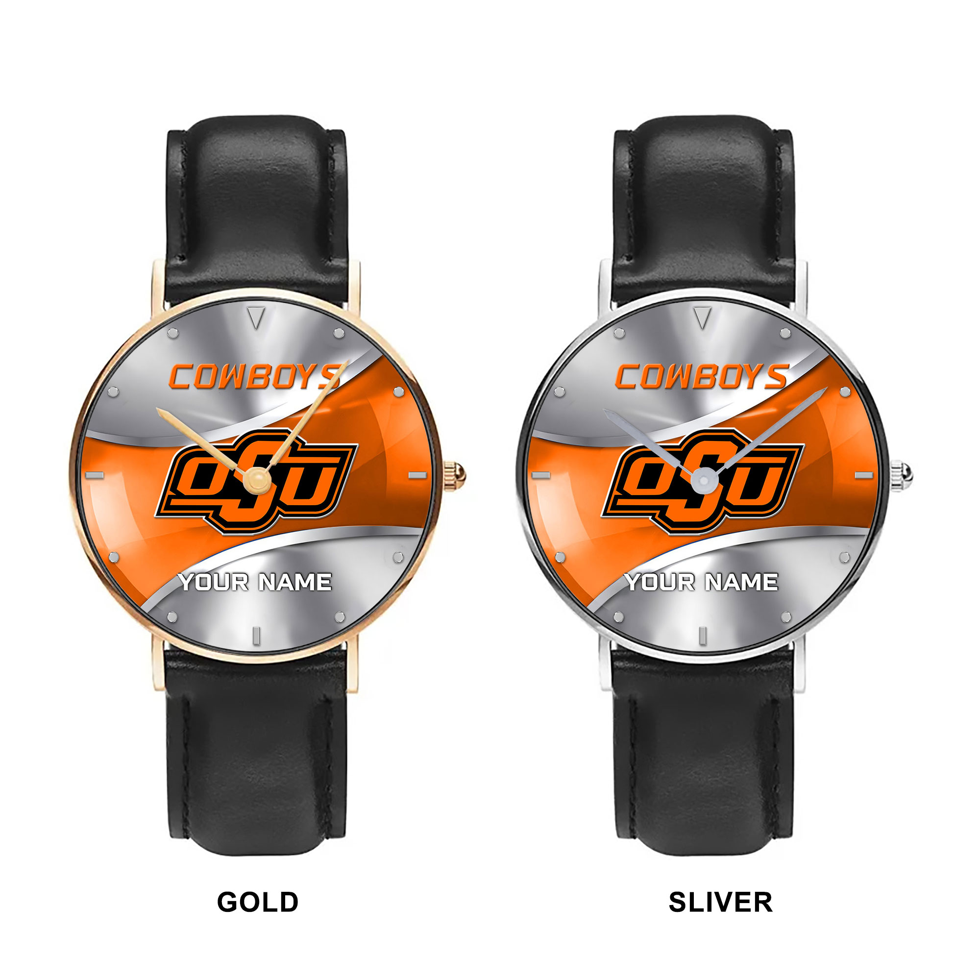 ZNCAA Oklahoma State Cowboys - Football Black Stitched Leather Watch - Custom Name