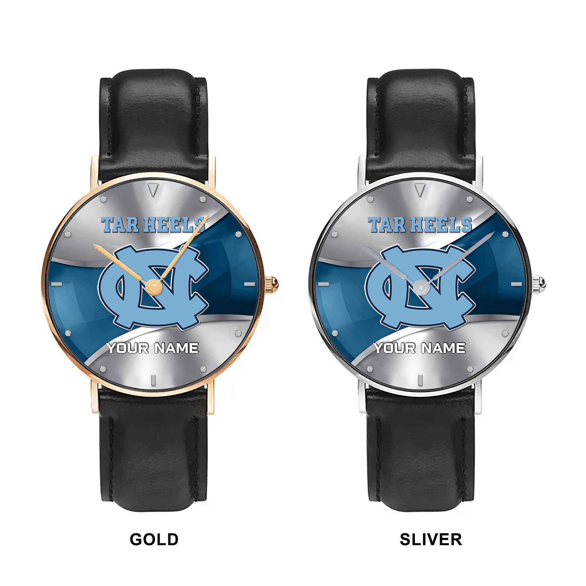 ZNCAA North Carolina Tar Heels - Football Black Stitched Leather Watch - Custom Name