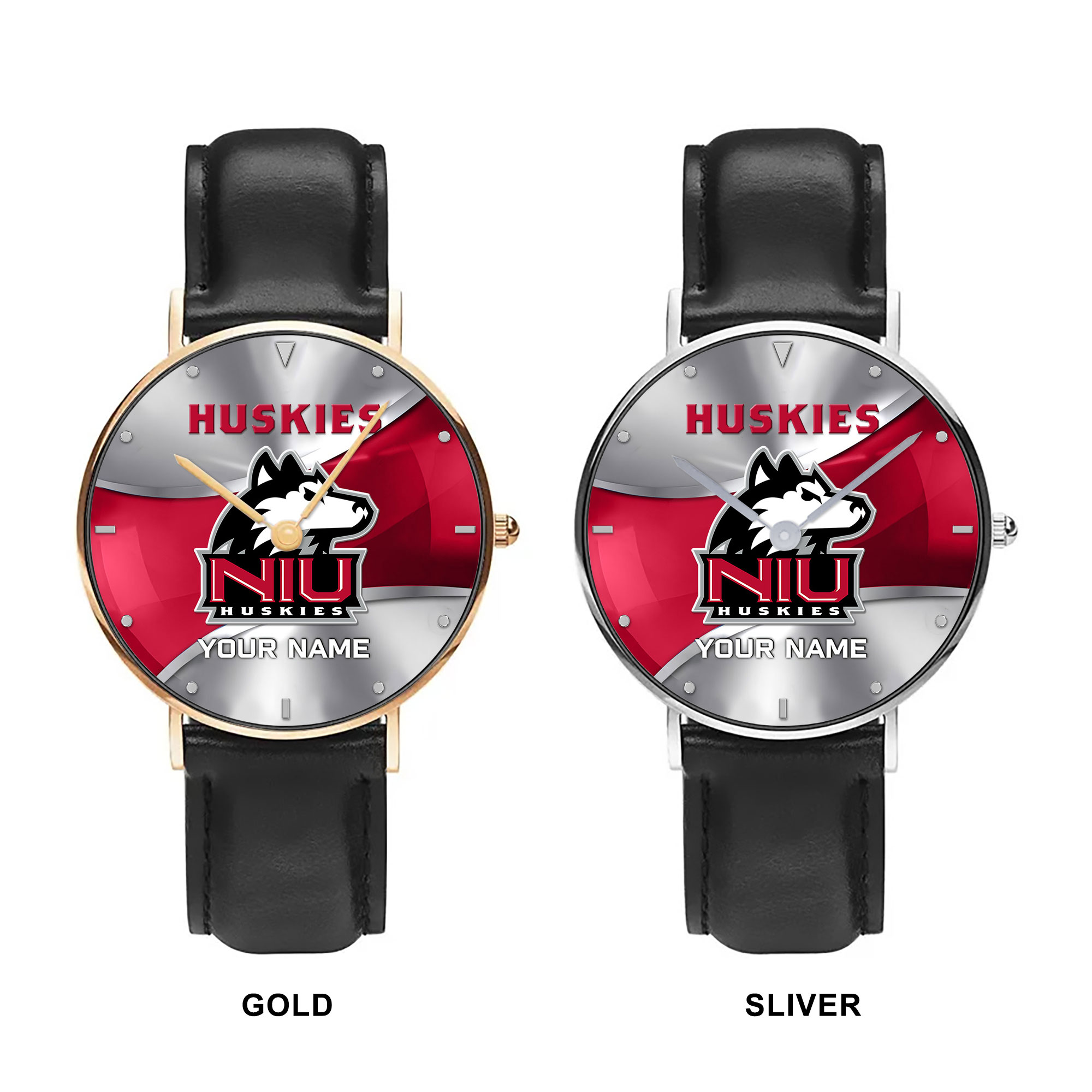 ZNCAA Northern Illinois Huskies - Football Black Stitched Leather Watch - Custom Name