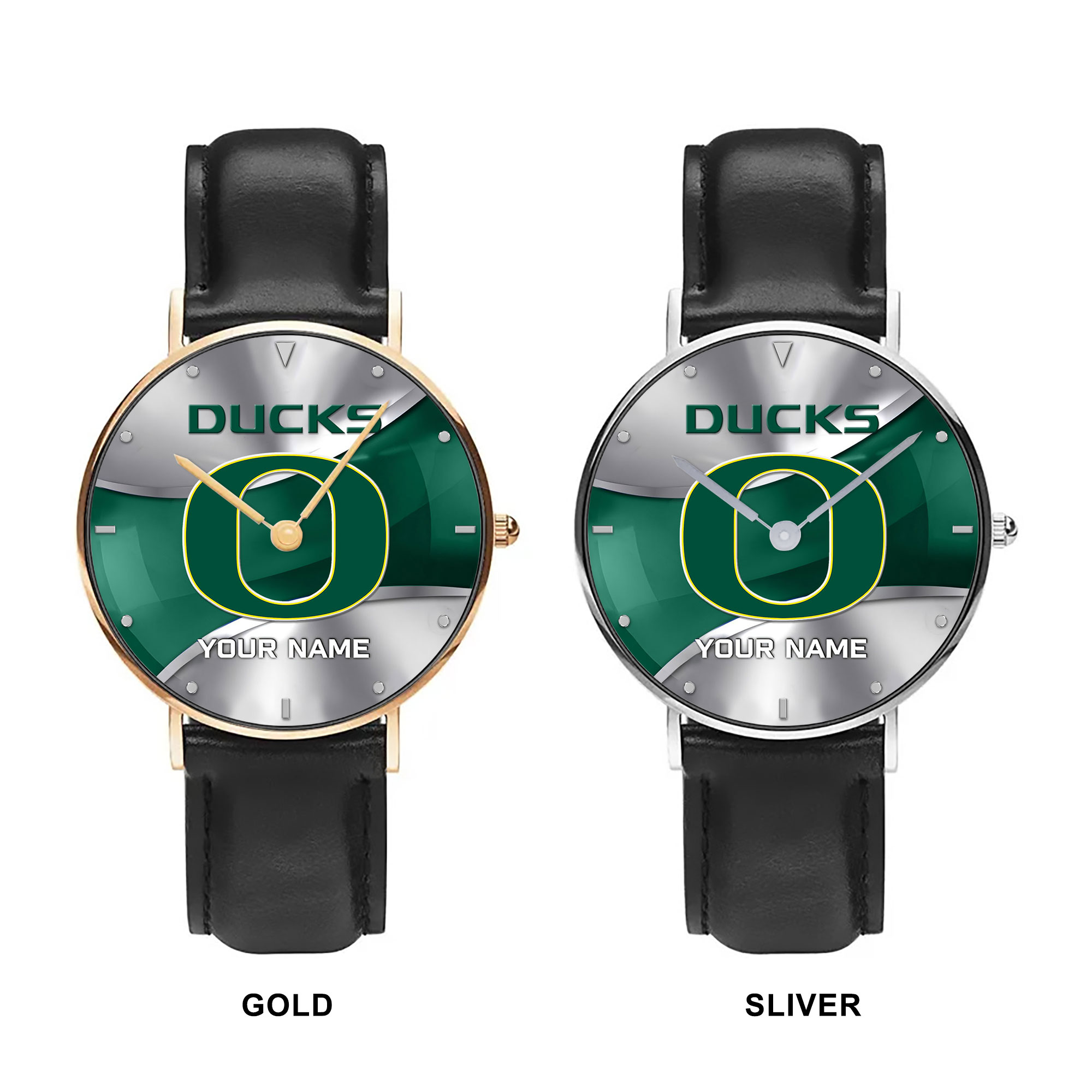 ZNCAA Oregon Ducks - Football Black Stitched Leather Watch - Custom Name