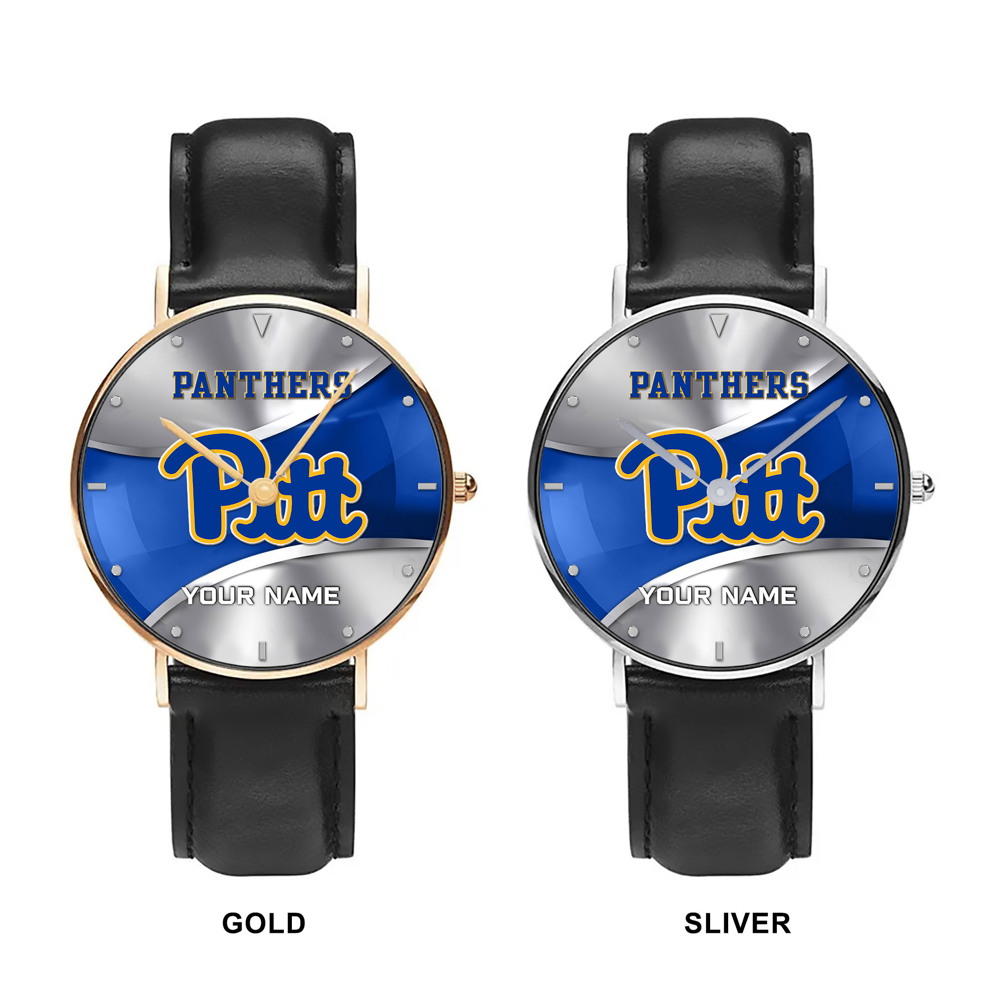 ZNCAA Pittsburgh Panthers - Football Black Stitched Leather Watch - Custom Name