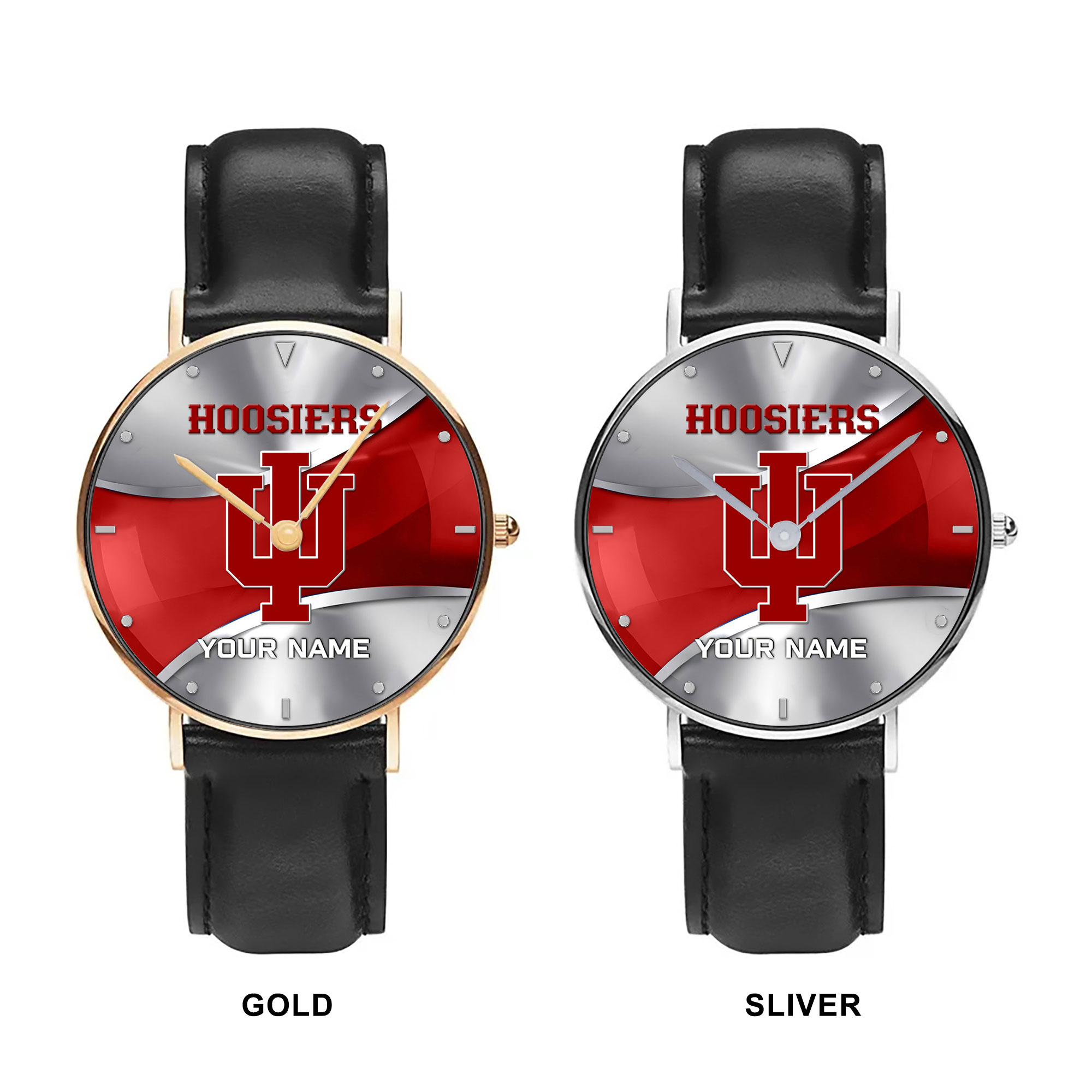 ZNCAA Indiana Hoosiers - Football Black Stitched Leather Watch - Custom Name
