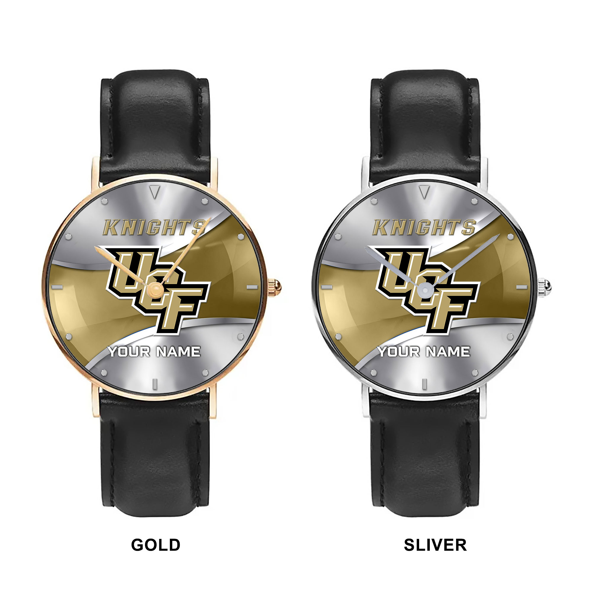 ZNCAA UCF Knights - Football Black Stitched Leather Watch - Custom Name