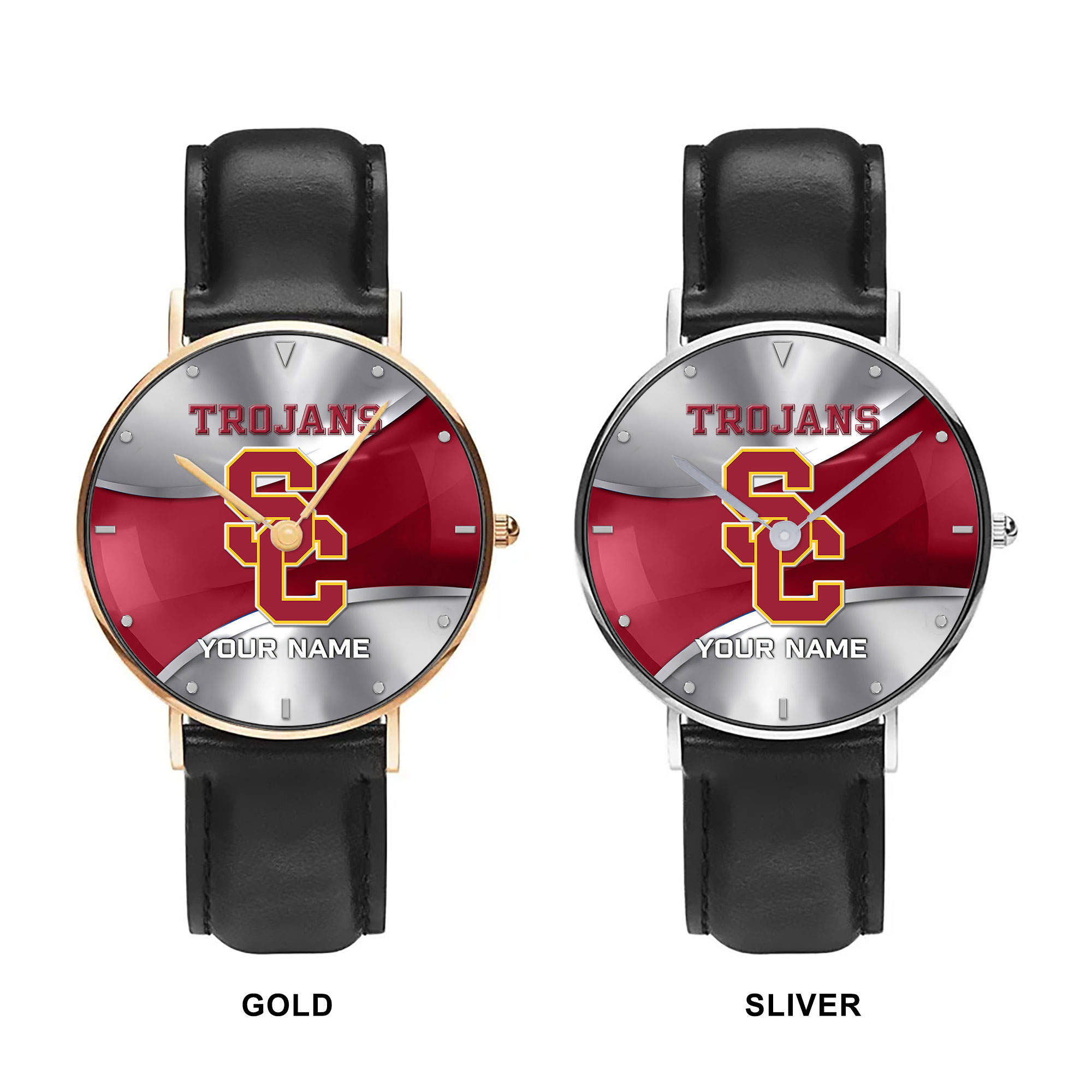 ZNCAA USC Trojans - Football Black Stitched Leather Watch - Custom Name