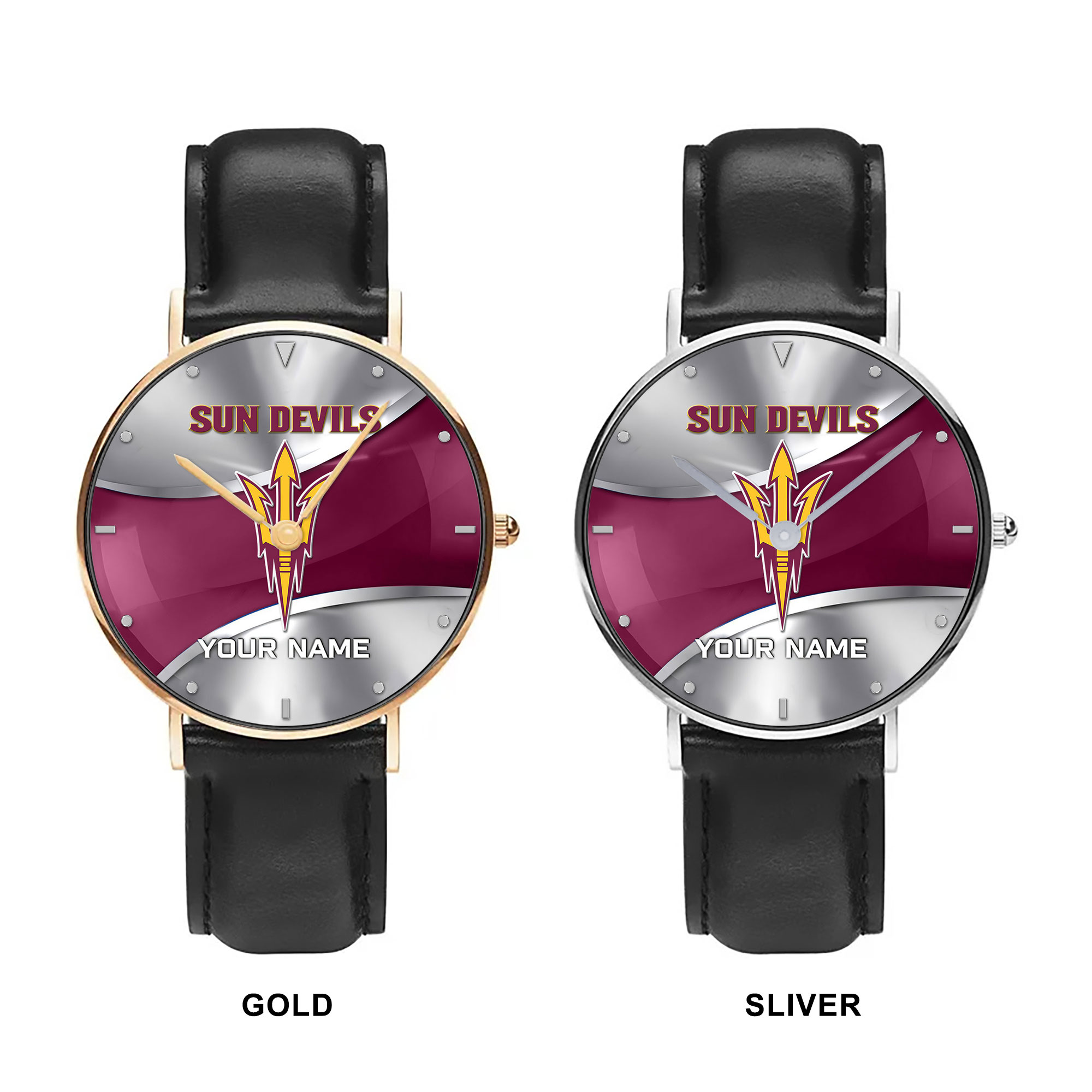 ZNCAA Arizona State Sun Devils - Football Black Stitched Leather Watch - Custom Name