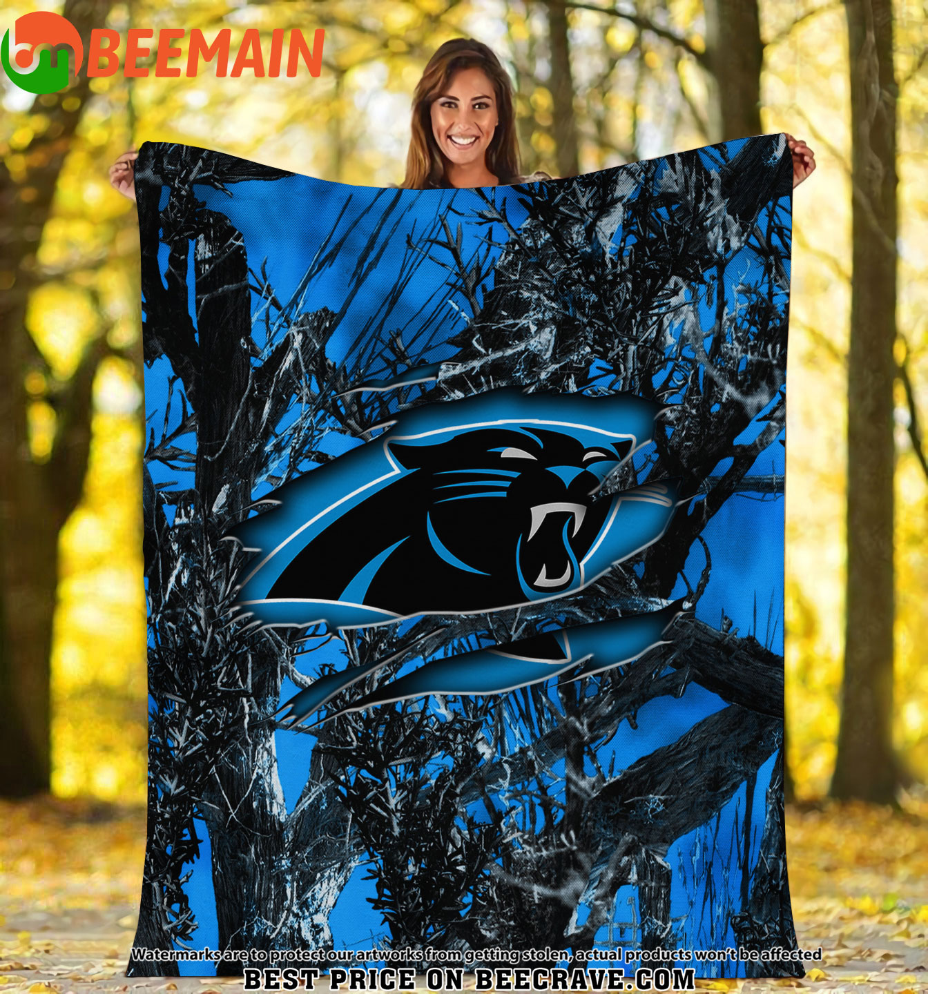 NFL Carolina Panthers - Football Camo Fleece Blanket