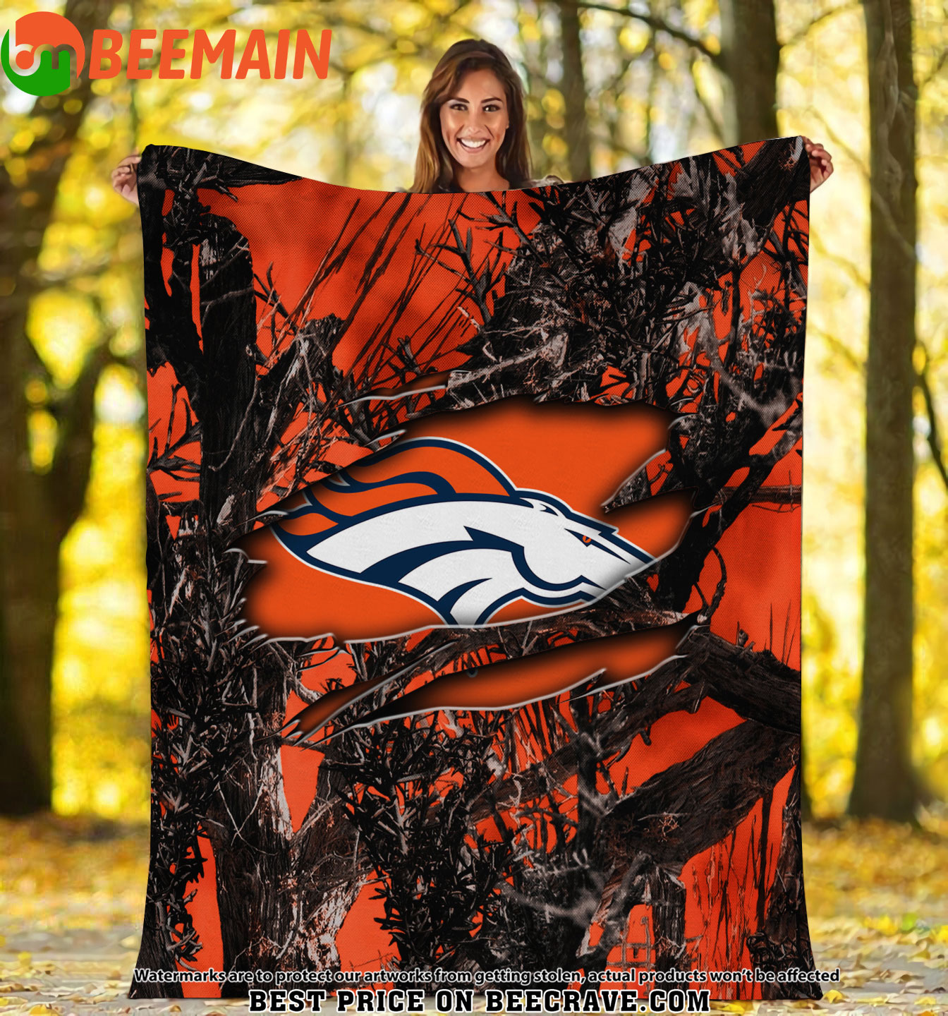 NFL Denver Broncos - Football Camo Fleece Blanket