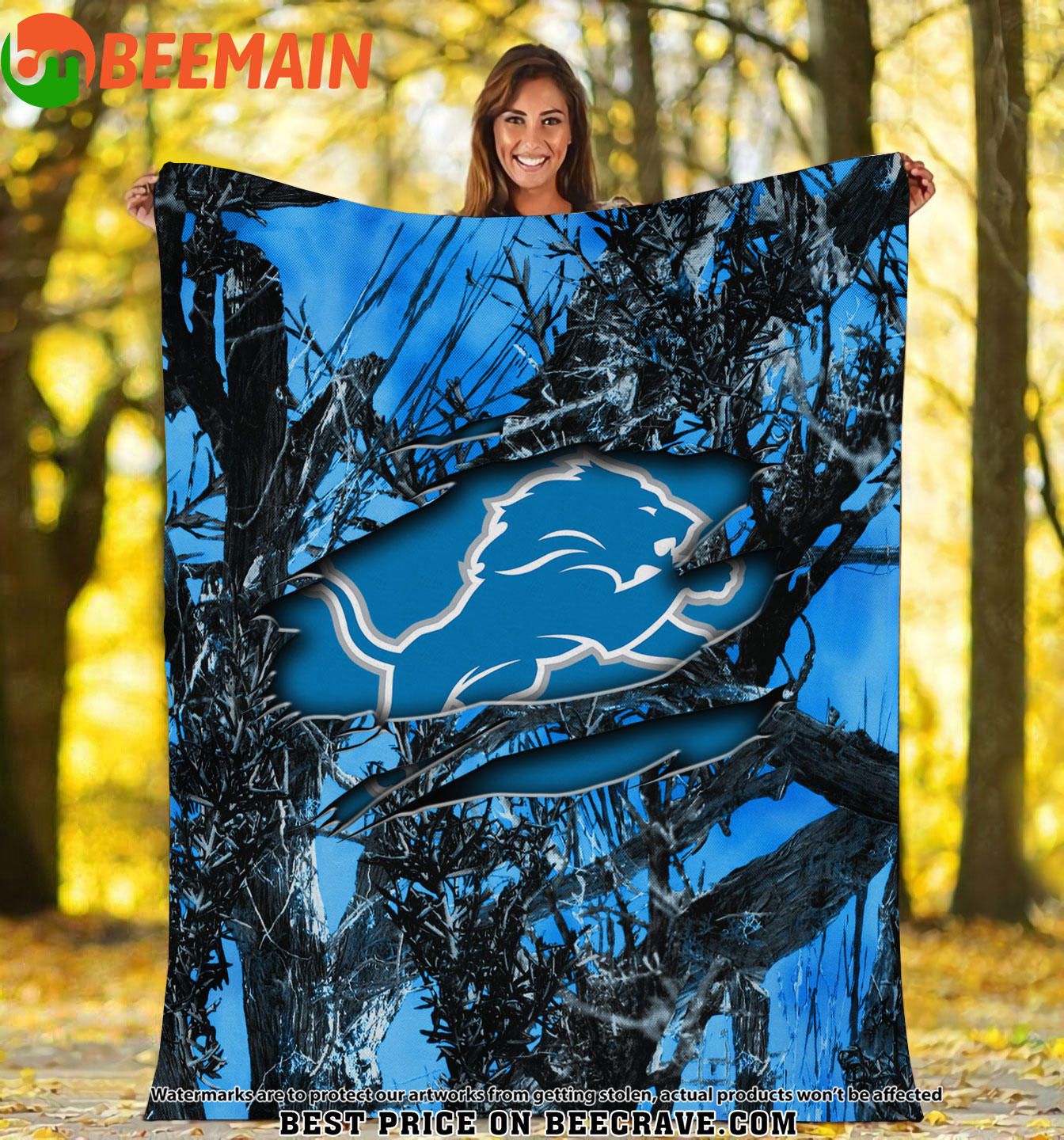 NFL Detroit Lions - Football Camo Fleece Blanket