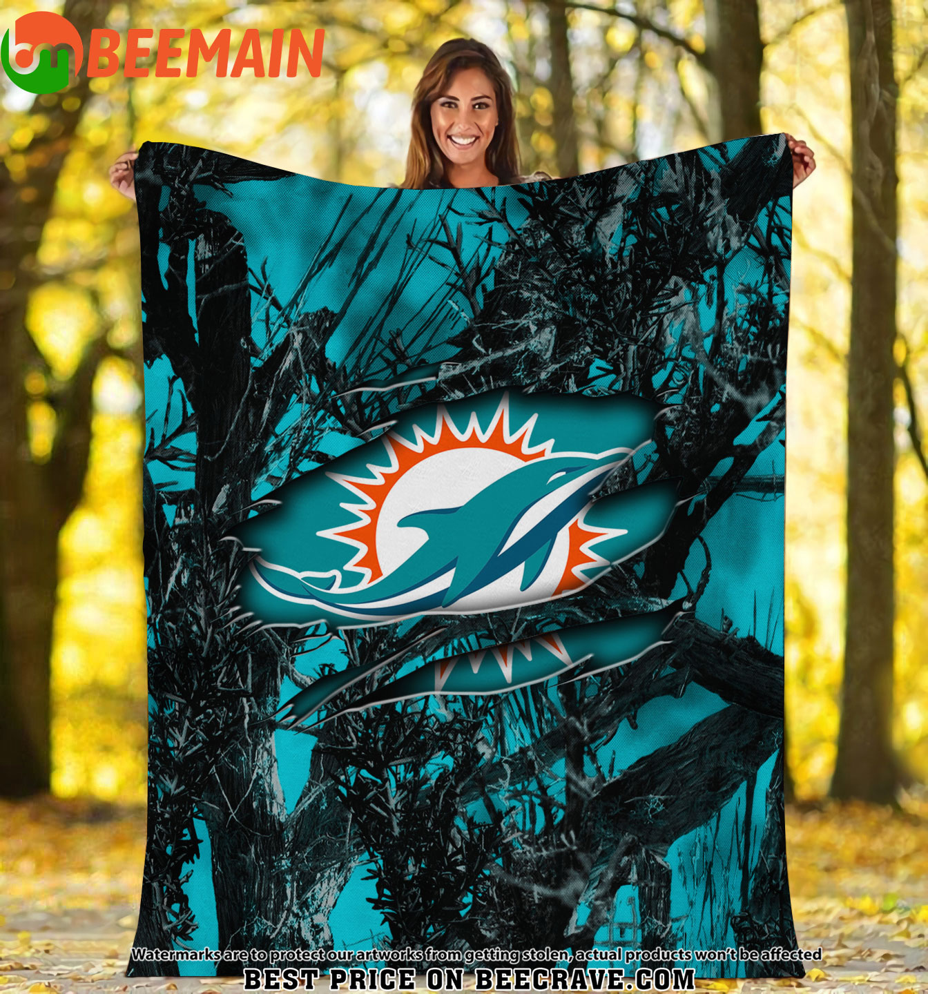 NFL Miami Dolphins - Football Camo Fleece Blanket