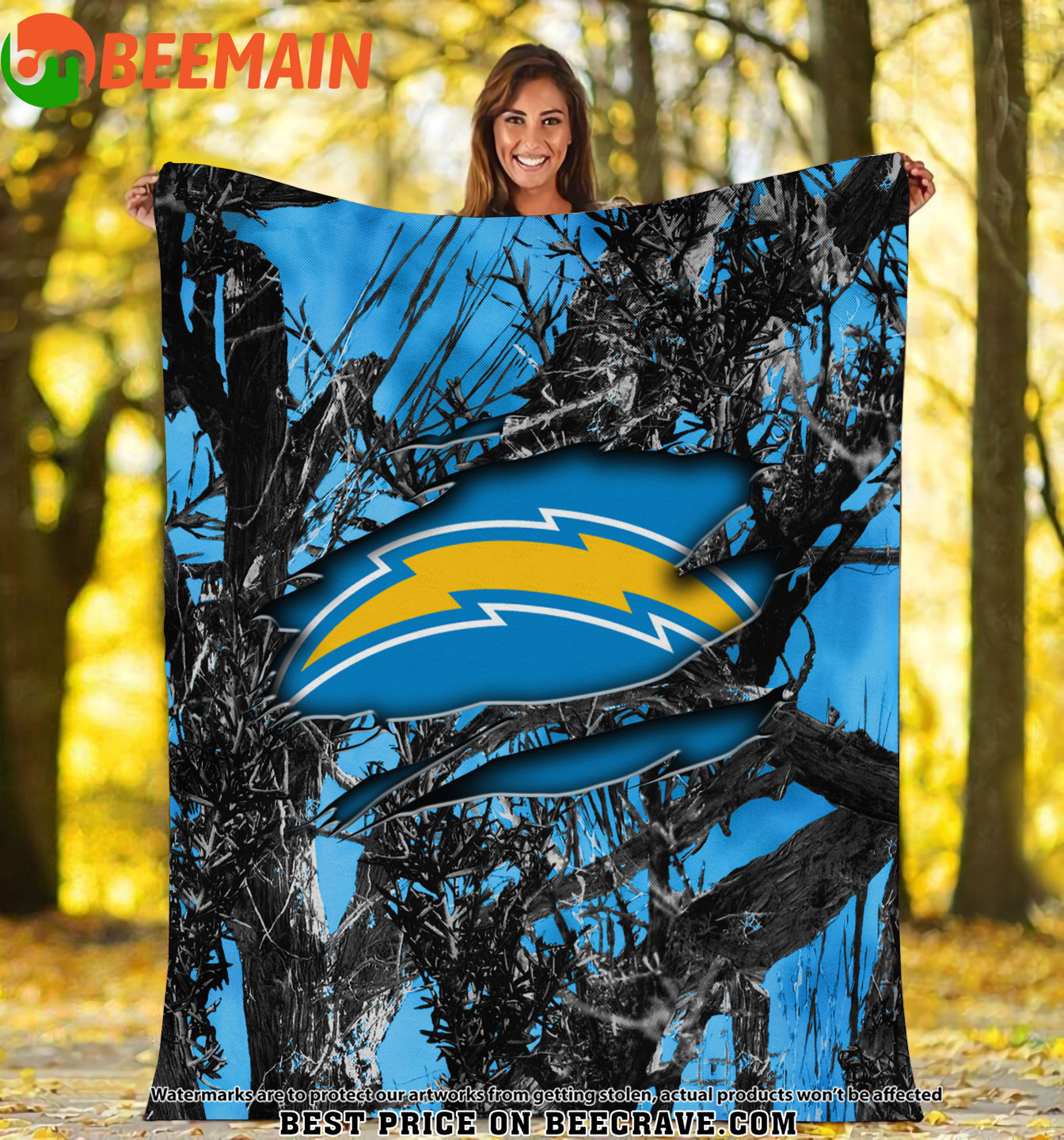 NFL Los Angeles Chargers - Football Camo Fleece Blanket