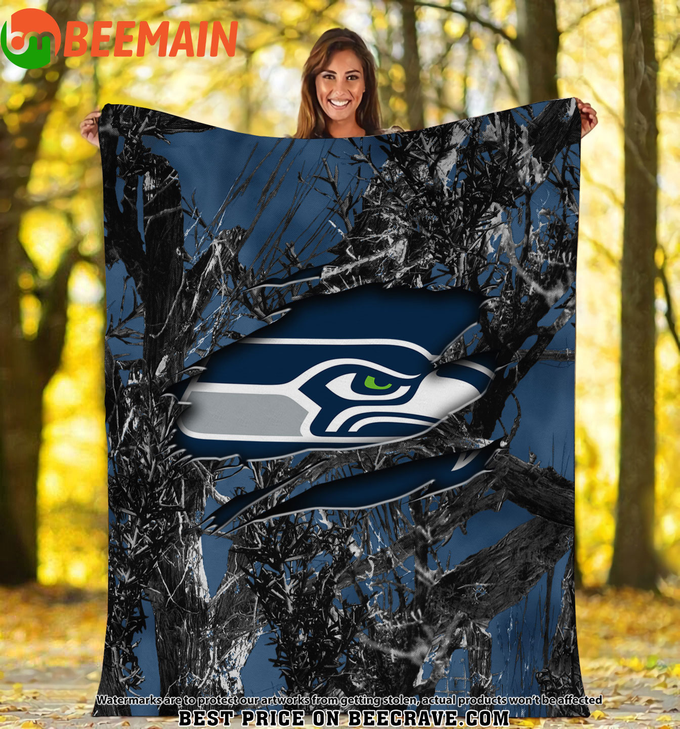 NFL Seattle Seahawks - Football Camo Fleece Blanket