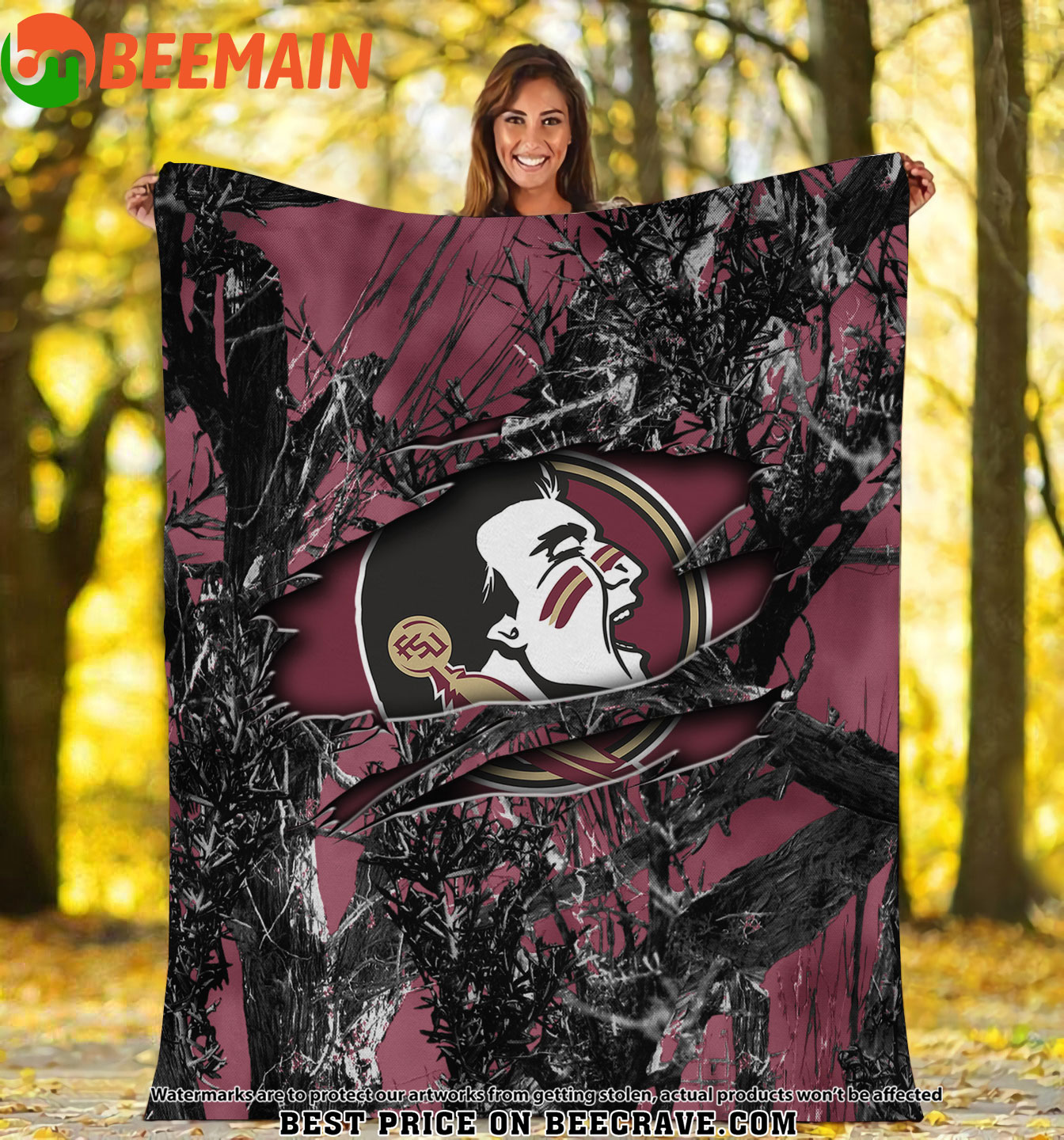 ZNCAA Florida State Seminoles - Football Camo Fleece Blanket