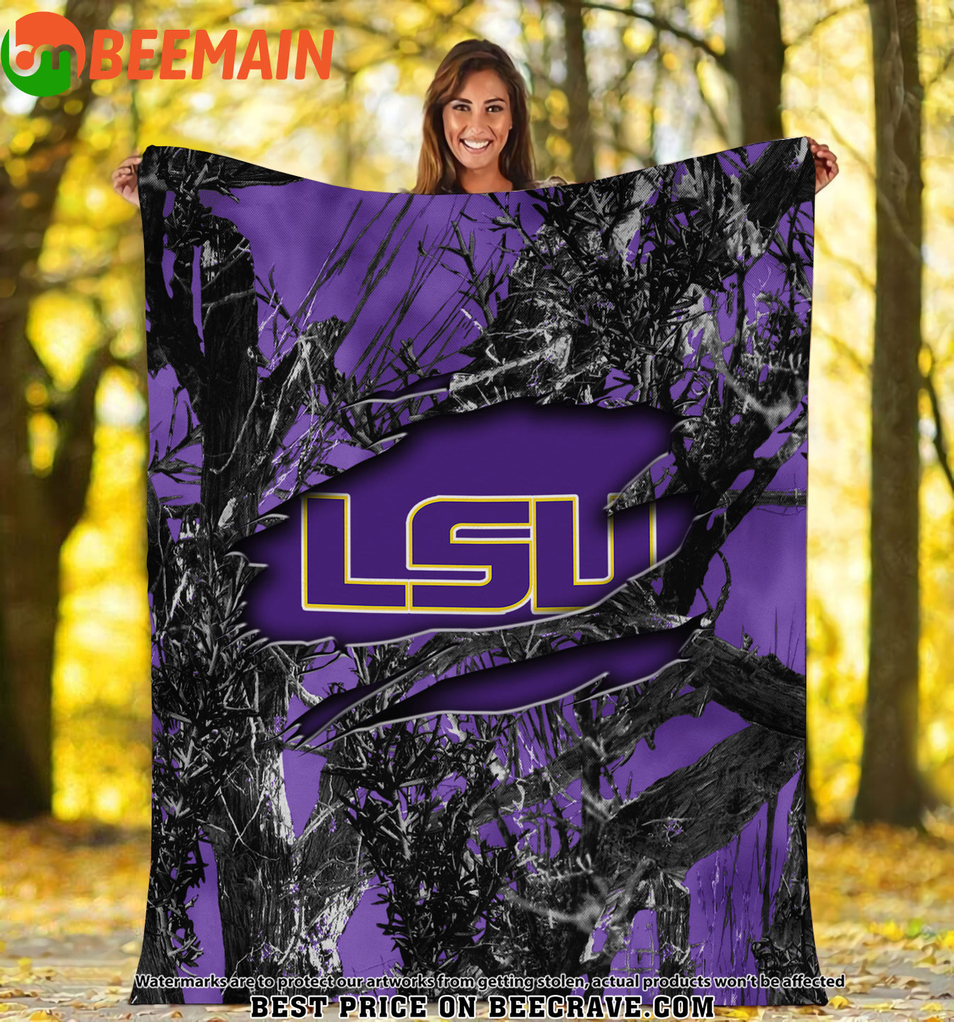ZNCAA LSU Tigers - Football Camo Fleece Blanket