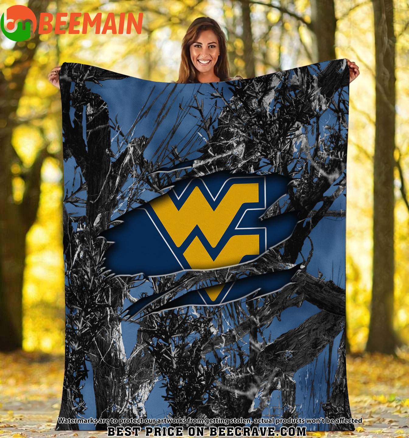 ZNCAA West Virginia Mountaineers - Football Camo Fleece Blanket
