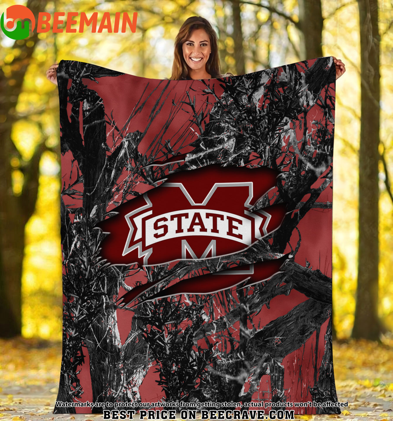 ZNCAA Mississippi State Bulldogs - Football Camo Fleece Blanket