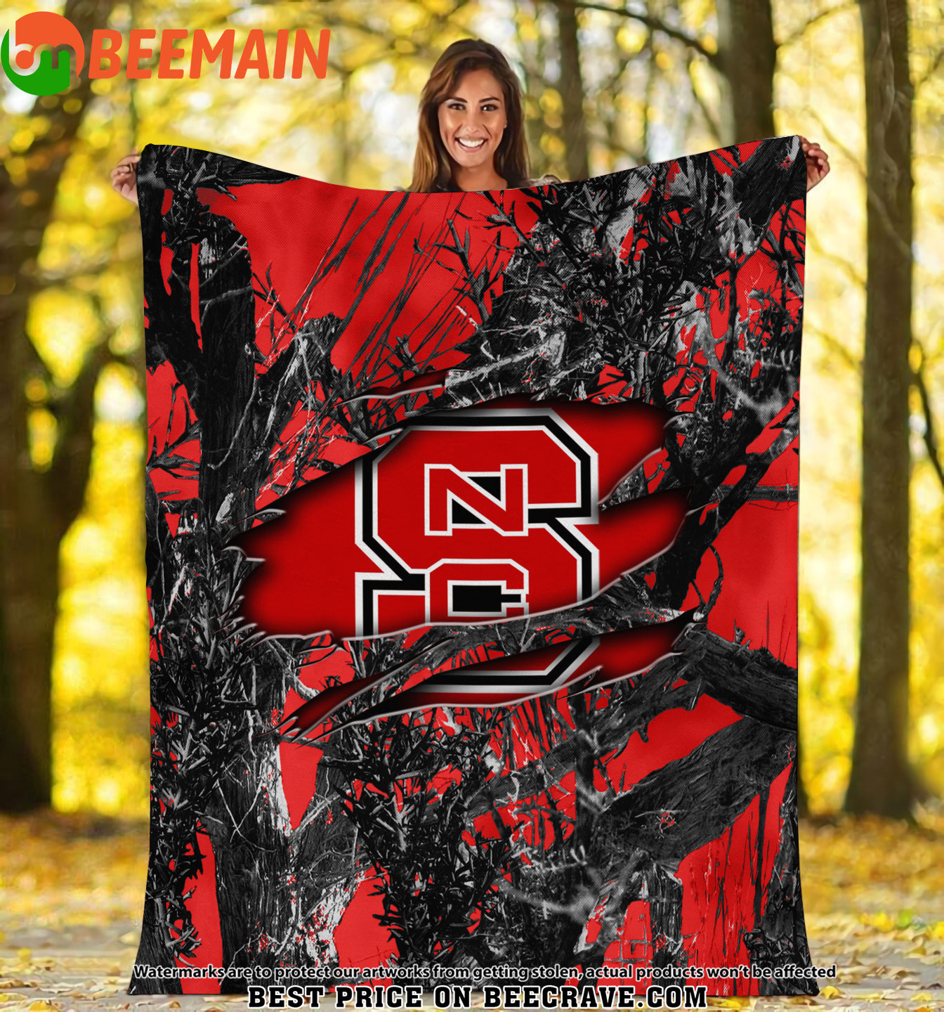 ZNCAA NC State Wolfpack - Football Camo Fleece Blanket