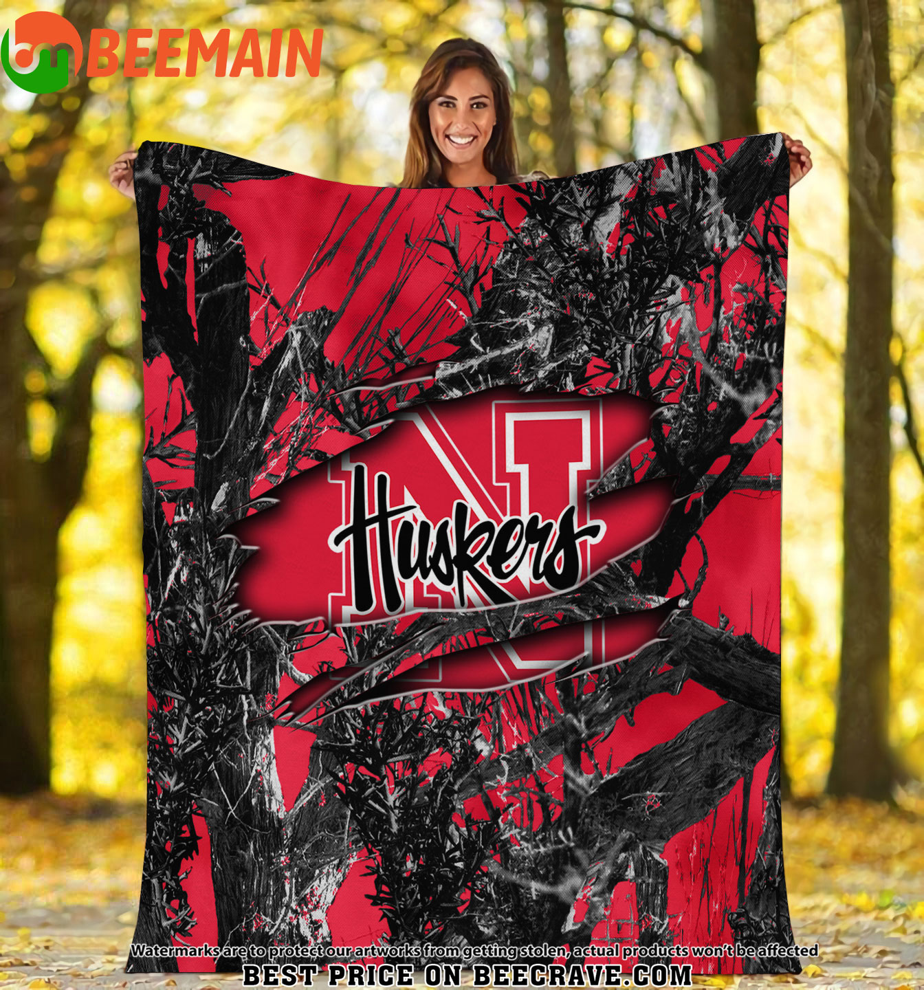 ZNCAA Nebraska Cornhuskers - Football Camo Fleece Blanket