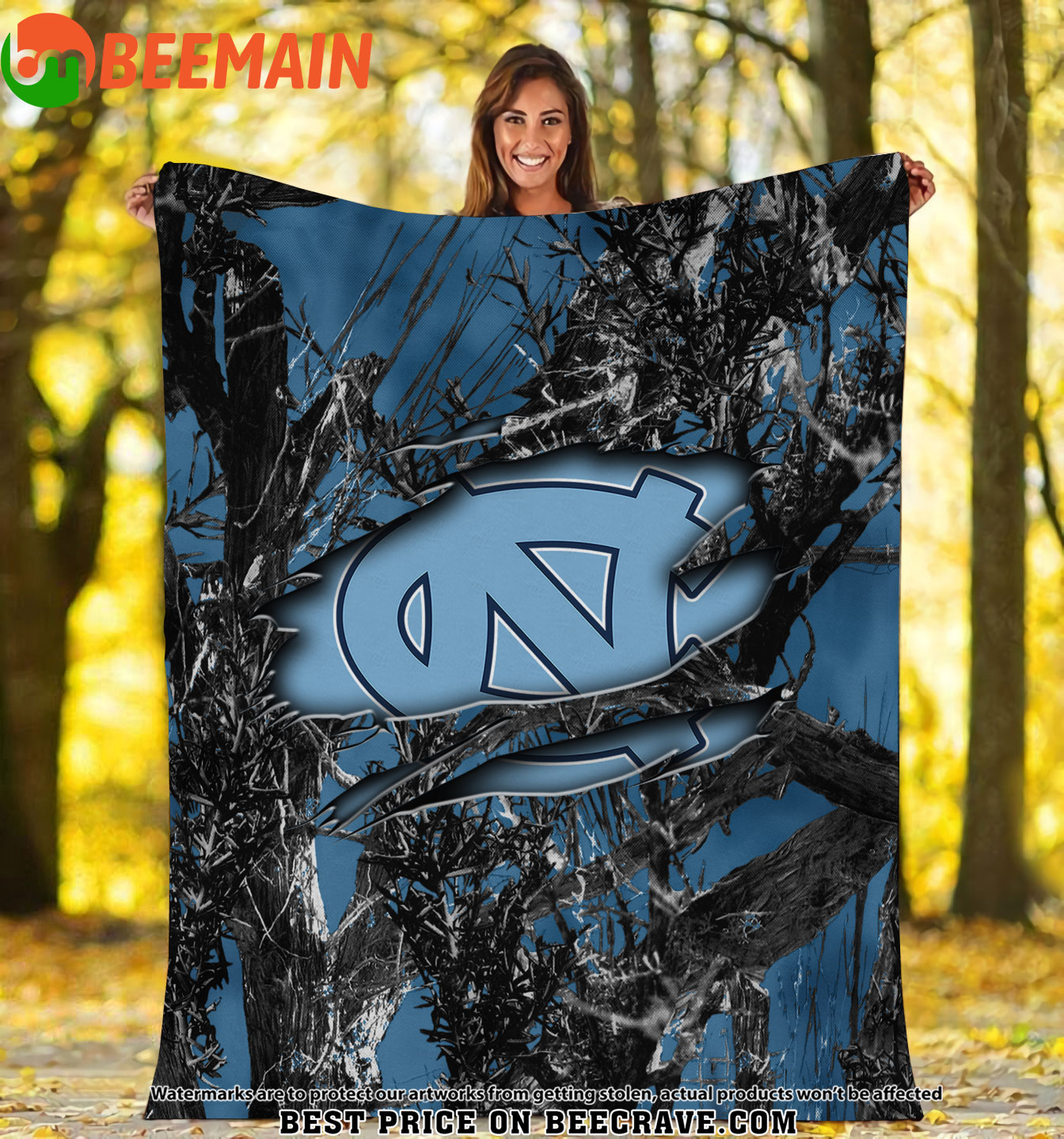 ZNCAA North Carolina Tar Heels - Football Camo Fleece Blanket