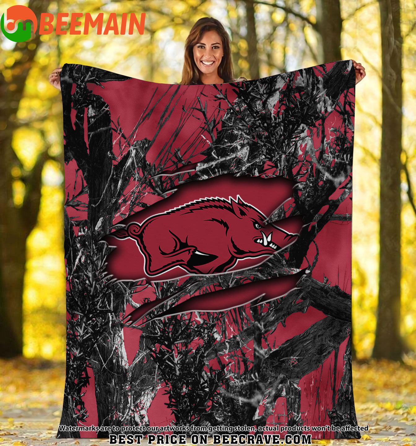 ZNCAA Arkansas Razorbacks - Football Camo Fleece Blanket