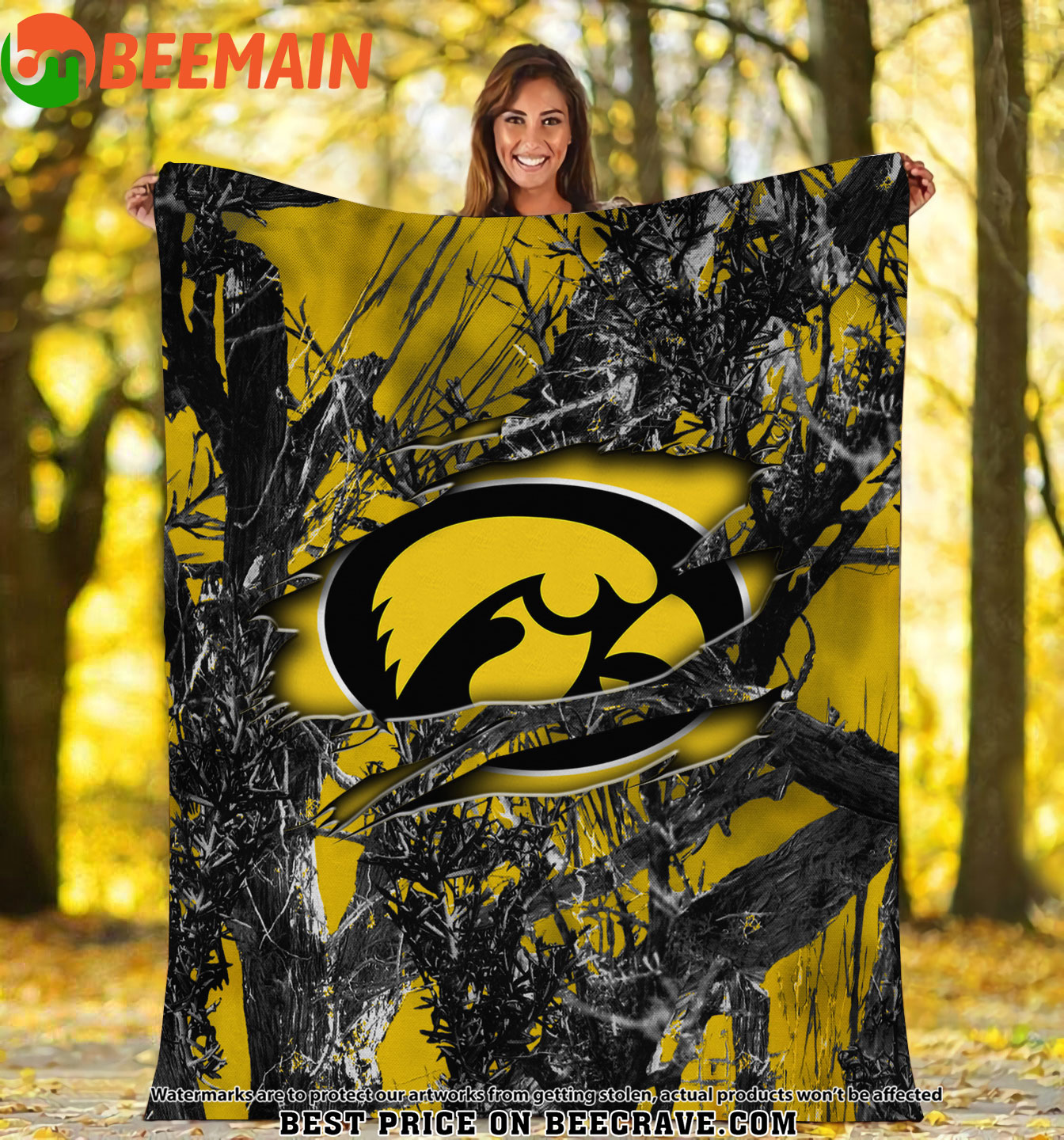 ZNCAA Iowa Hawkeyes - Football Camo Fleece Blanket
