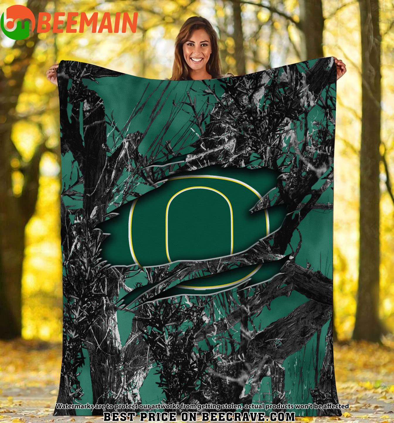 ZNCAA Oregon Ducks - Football Camo Fleece Blanket