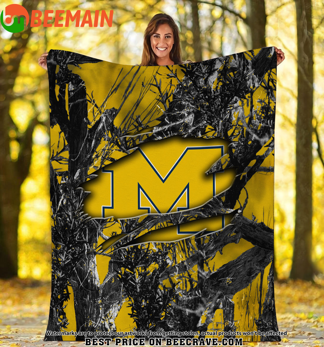 ZNCAA Michigan Wolverines - Football Camo Fleece Blanket