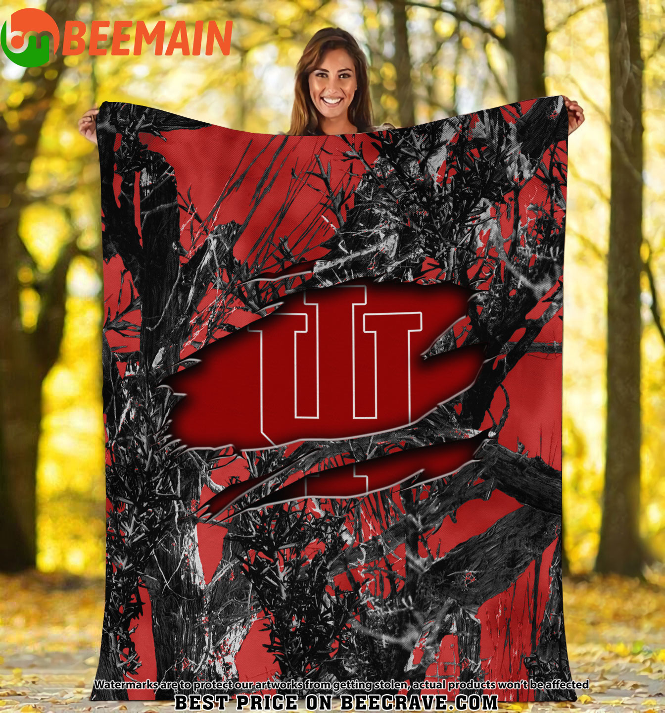 ZNCAA Indiana Hoosiers - Football Camo Fleece Blanket
