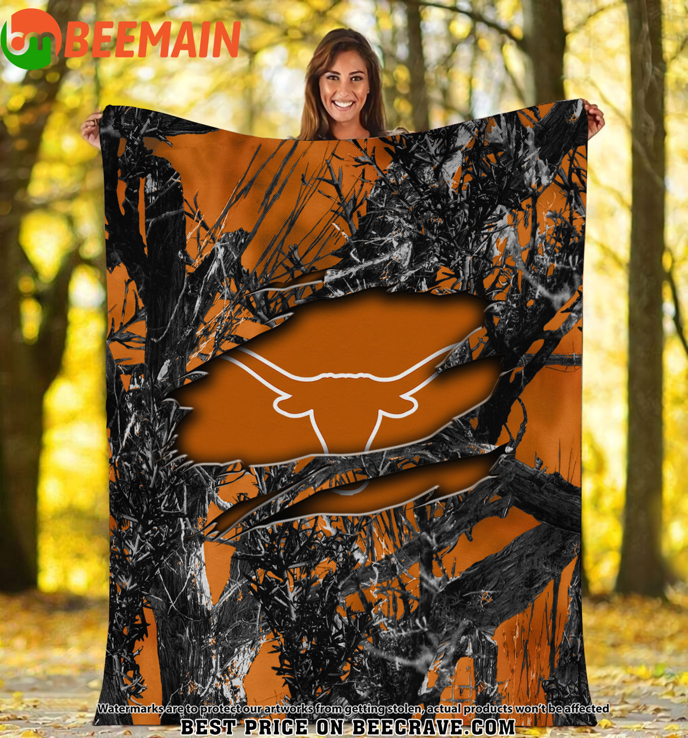 ZNCAA Texas Longhorns - Football Camo Fleece Blanket