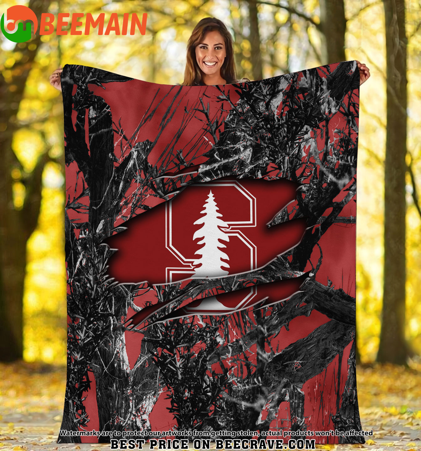 ZNCAA Stanford Cardinal - Football Camo Fleece Blanket