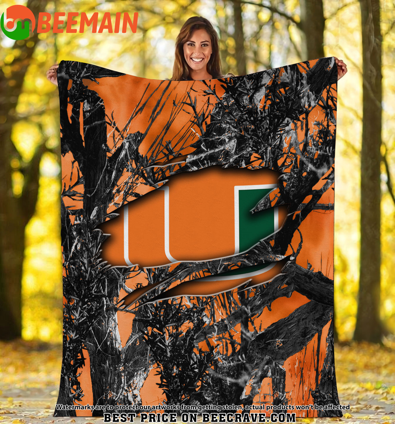 ZNCAA Miami Hurricanes - Football Camo Fleece Blanket