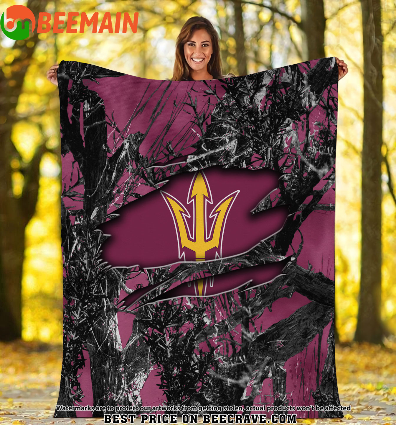 ZNCAA Arizona State Sun Devils - Football Camo Fleece Blanket