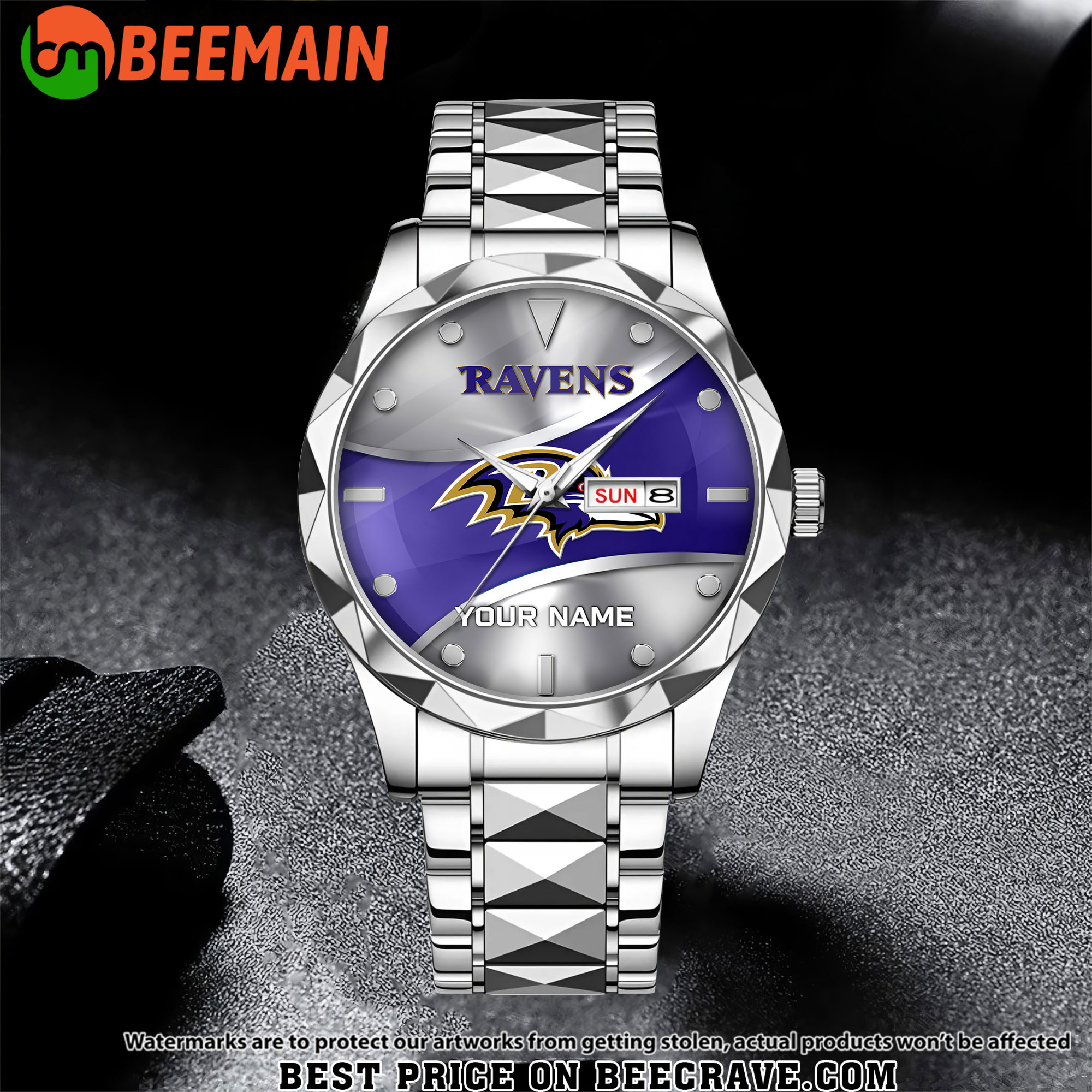 NFL Baltimore Ravens - Football Alloy Luxury Quartz Watch - Custom Name