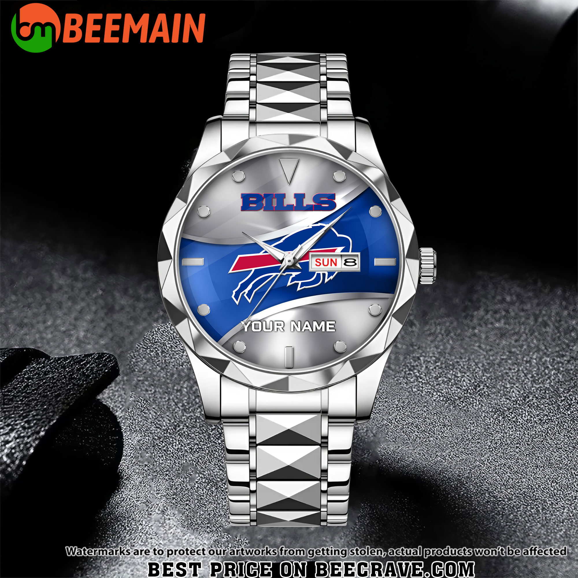 NFL Buffalo Bills - Football Alloy Luxury Quartz Watch - Custom Name