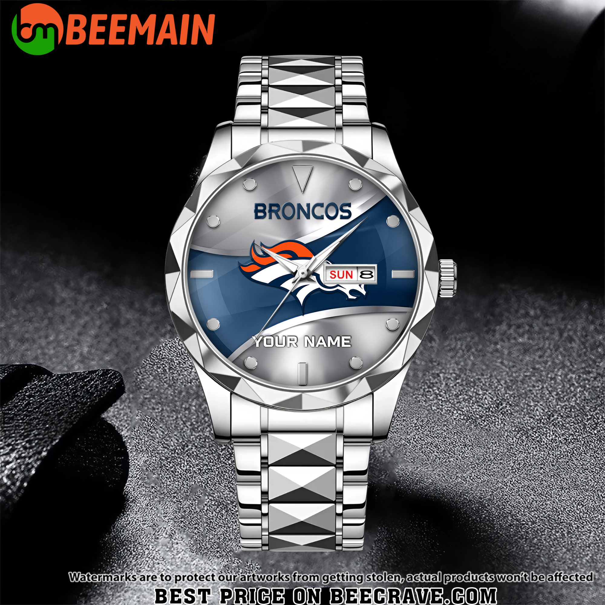 NFL Denver Broncos - Football Alloy Luxury Quartz Watch - Custom Name